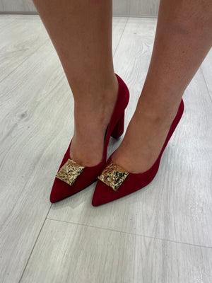 Lodi Gold Stud Heels in Red