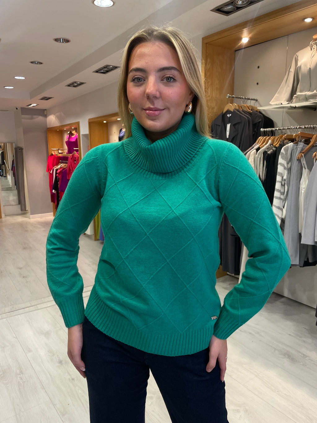 Hv Polo Melina Green Polo Neck Knit