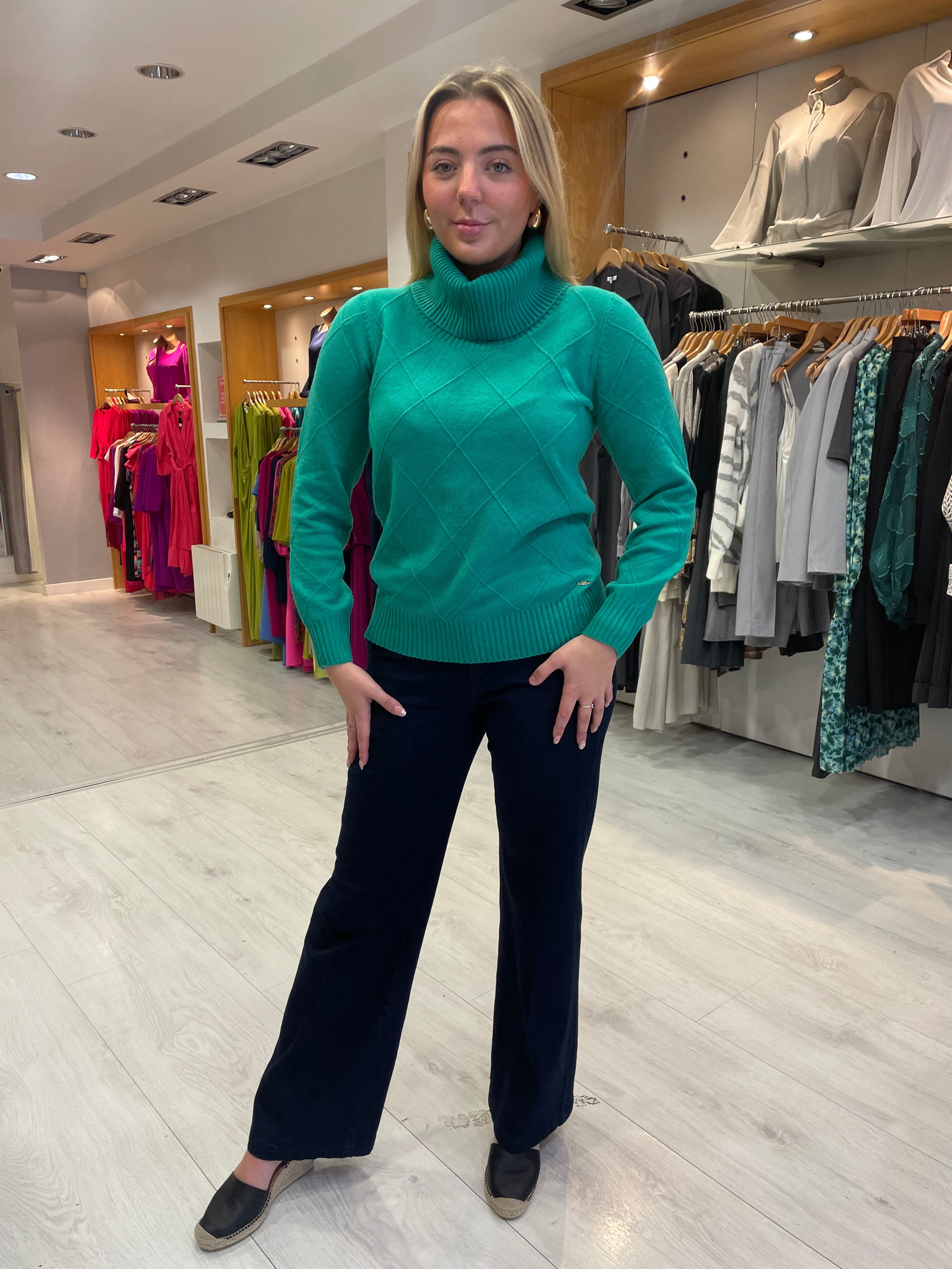 Hv Polo Melina Green Polo Neck Knit