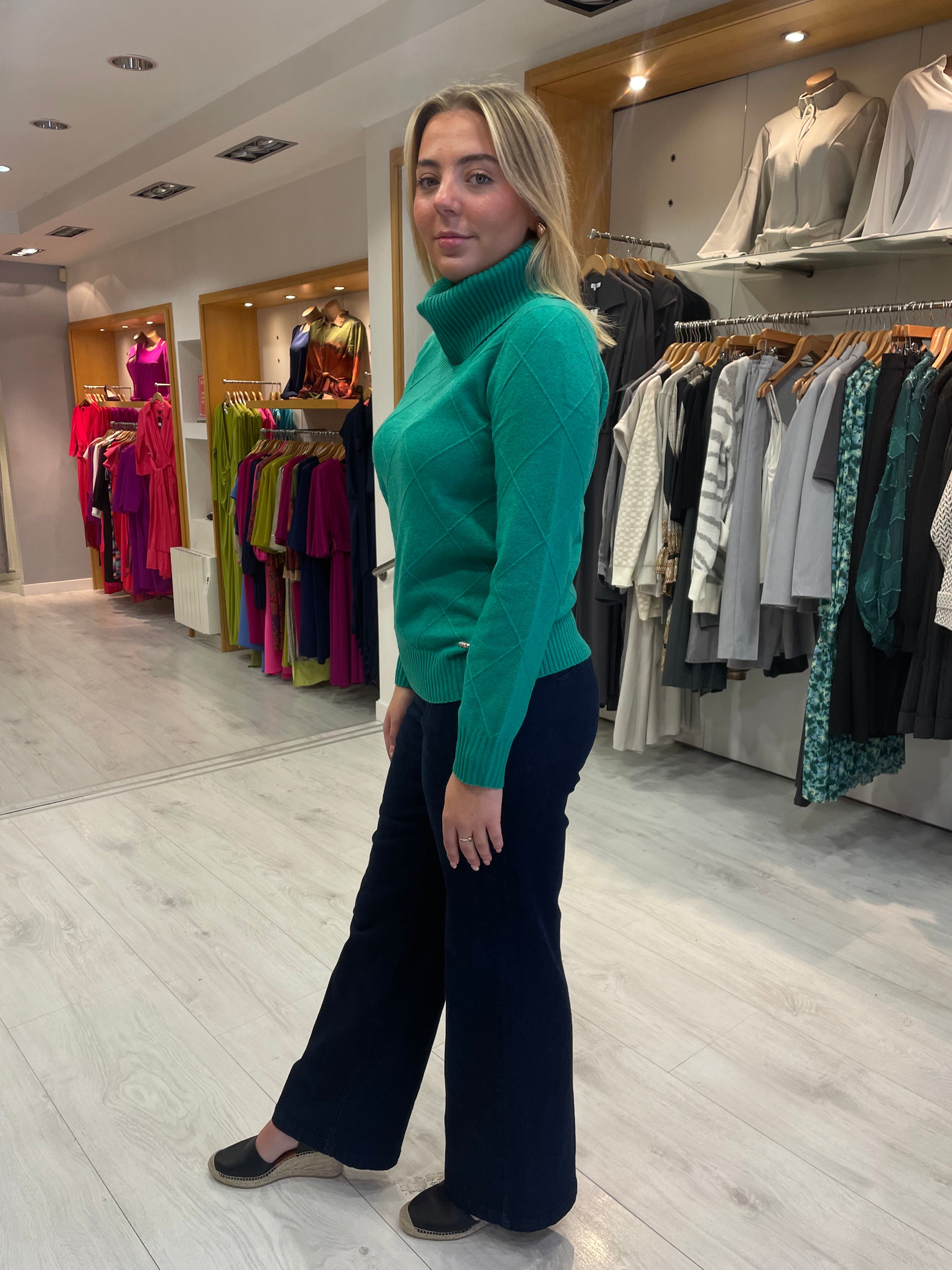 Hv Polo Melina Green Polo Neck Knit