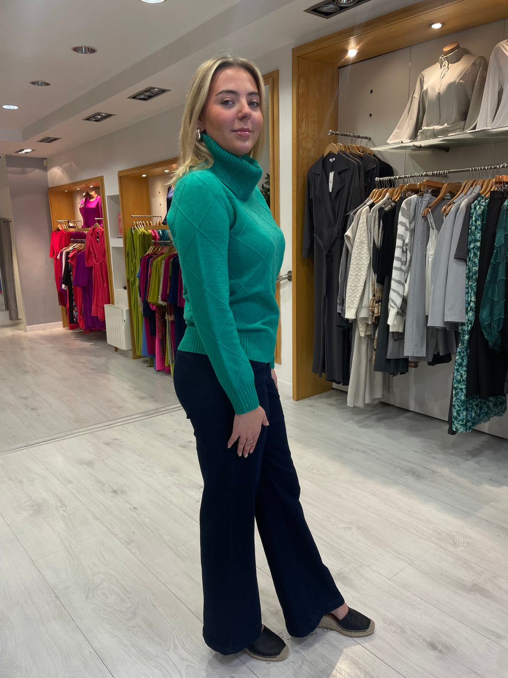 Hv Polo Melina Green Polo Neck Knit