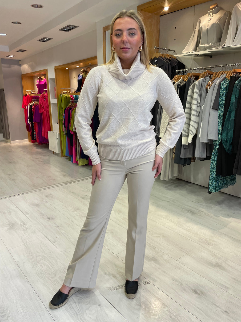 HV Polo Melina Cream Polo Neck Knit