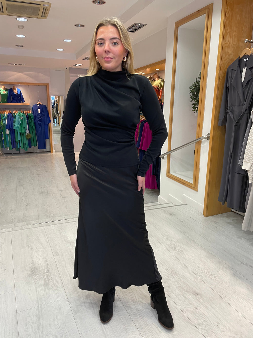 My Essential Wardrobe Black Satin Maxi Skirt