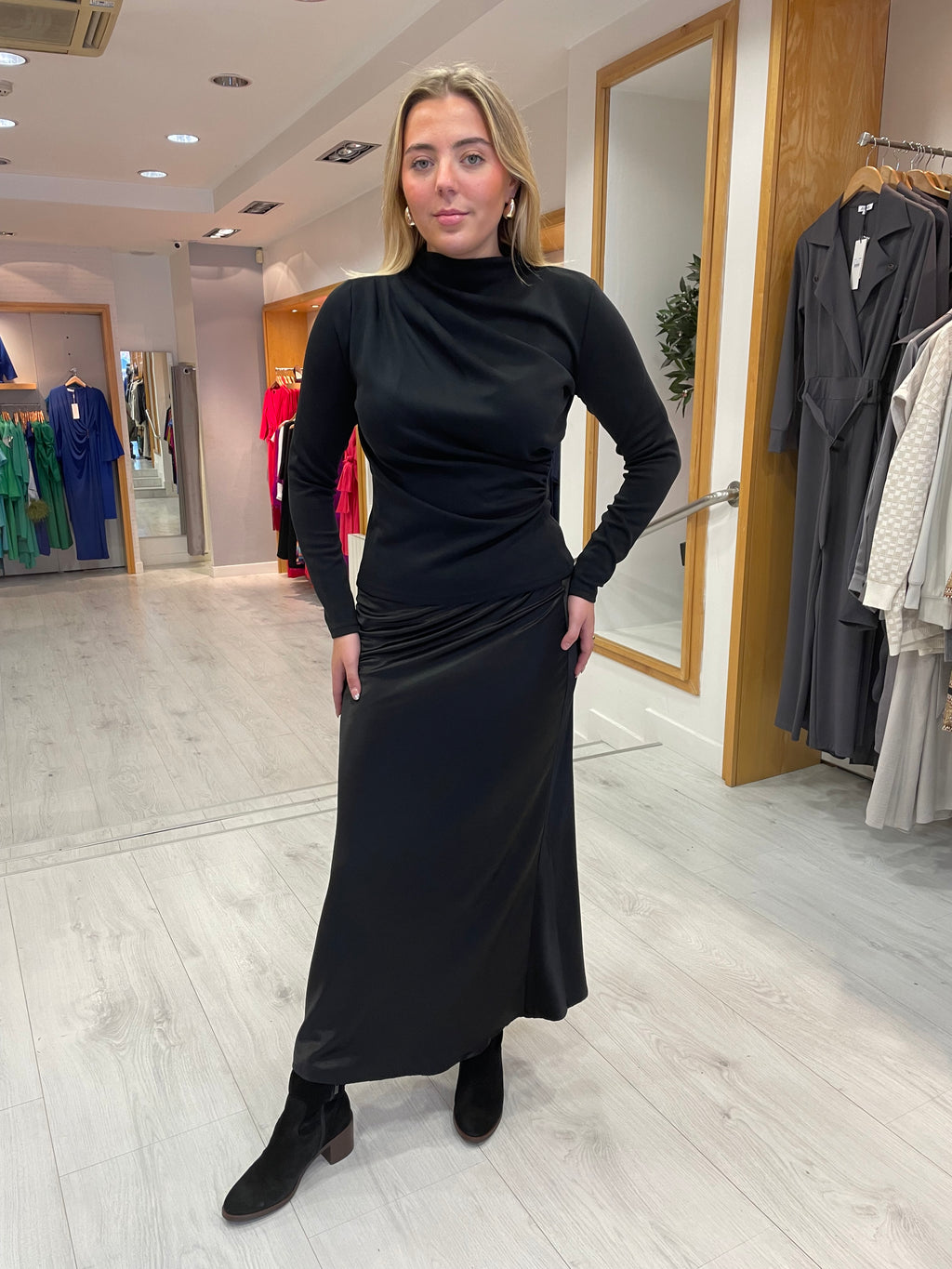 My Essential Wardrobe Black Satin Maxi Skirt
