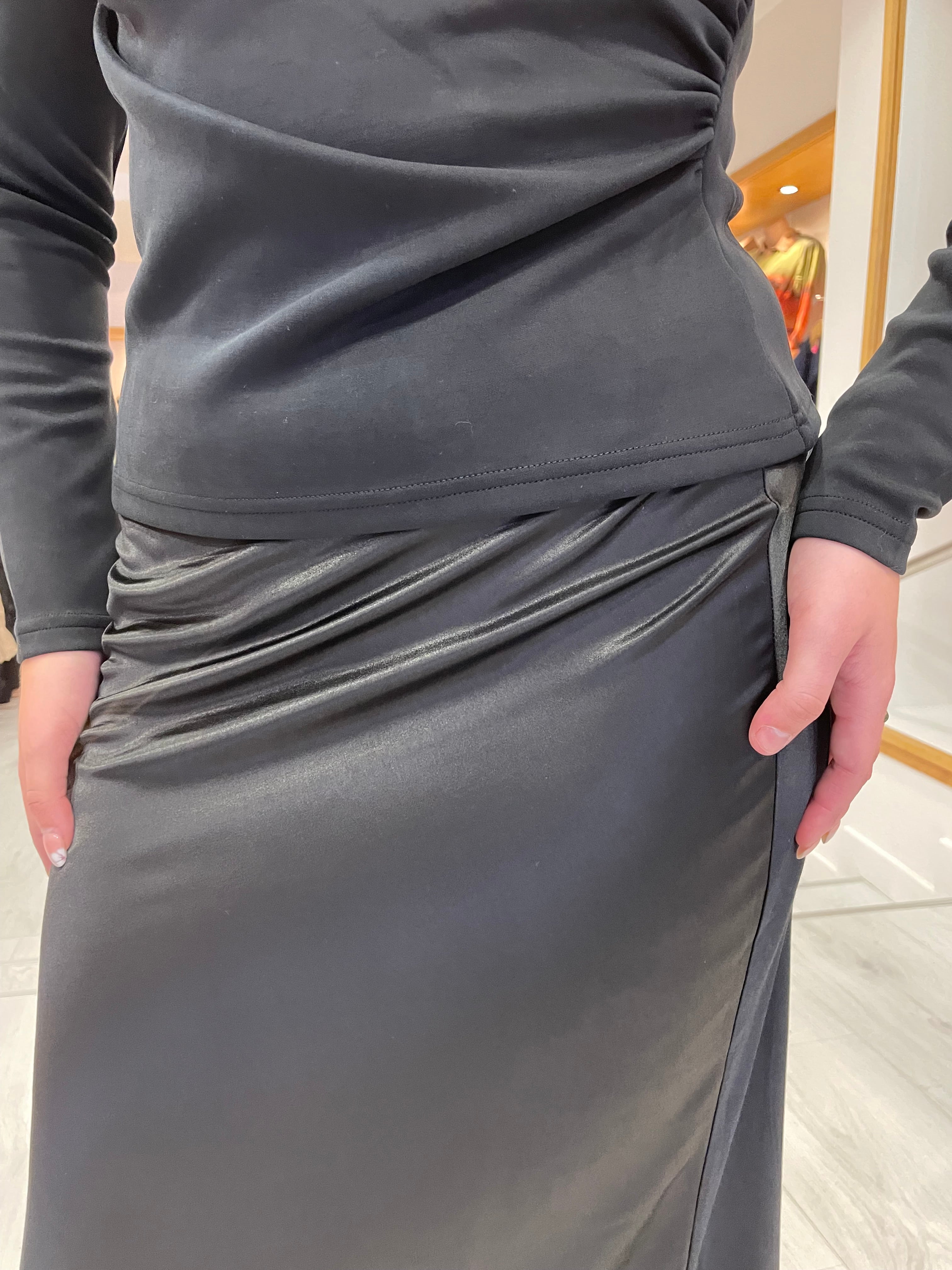 My Essential Wardrobe Black Satin Maxi Skirt