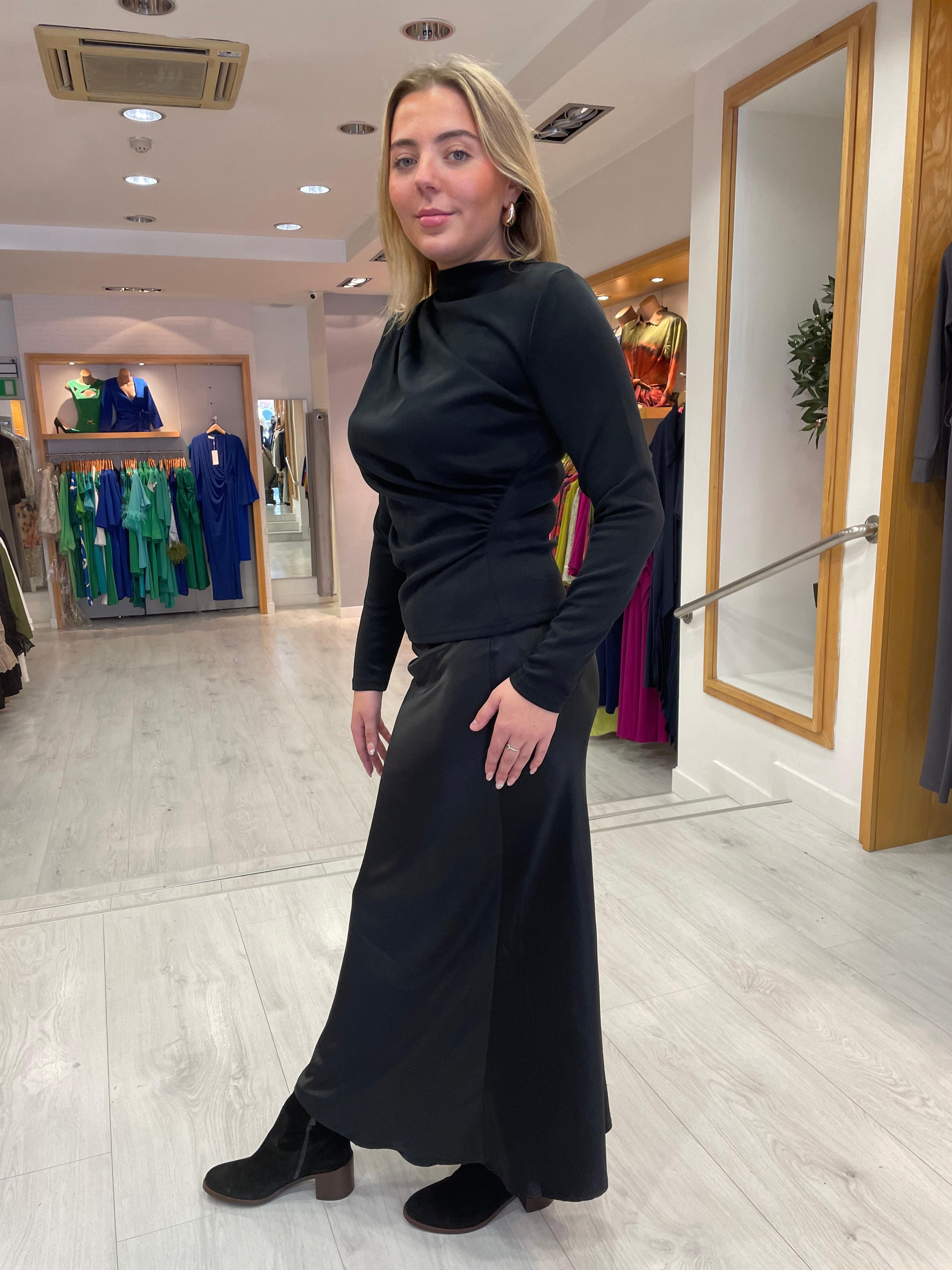 My Essential Wardrobe Black Satin Maxi Skirt