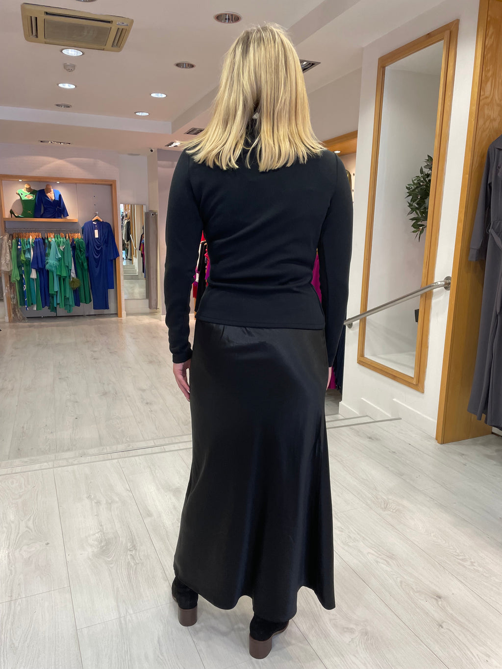 My Essential Wardrobe Black Satin Maxi Skirt