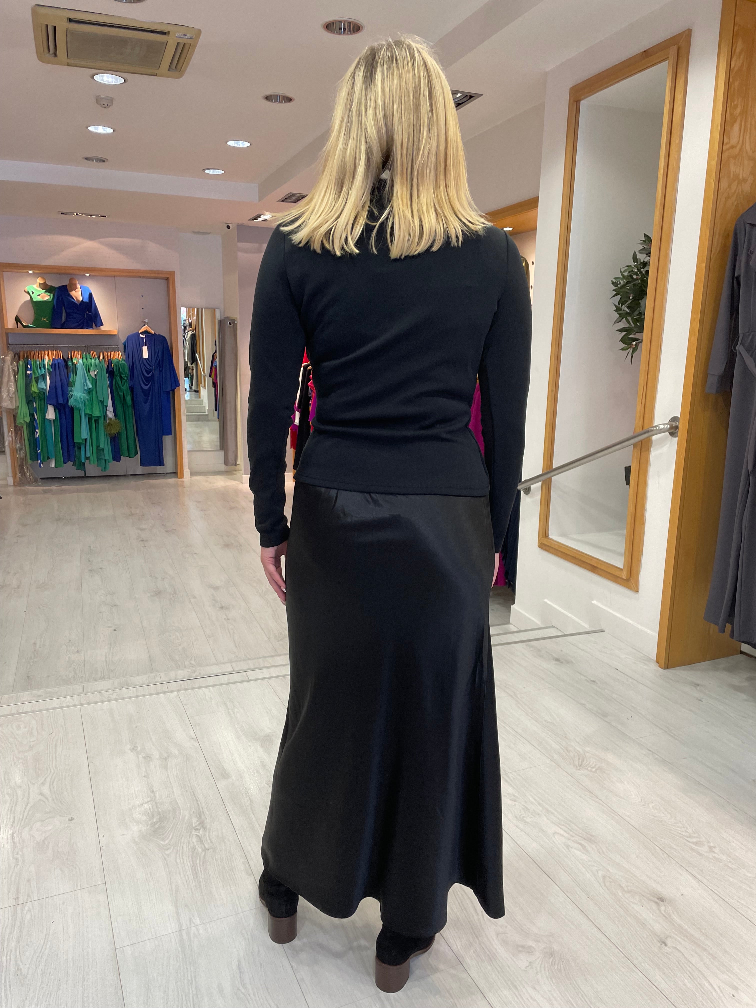 My Essential Wardrobe Black Satin Maxi Skirt