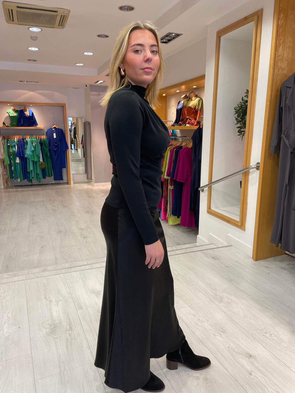 My Essential Wardrobe Black Satin Maxi Skirt