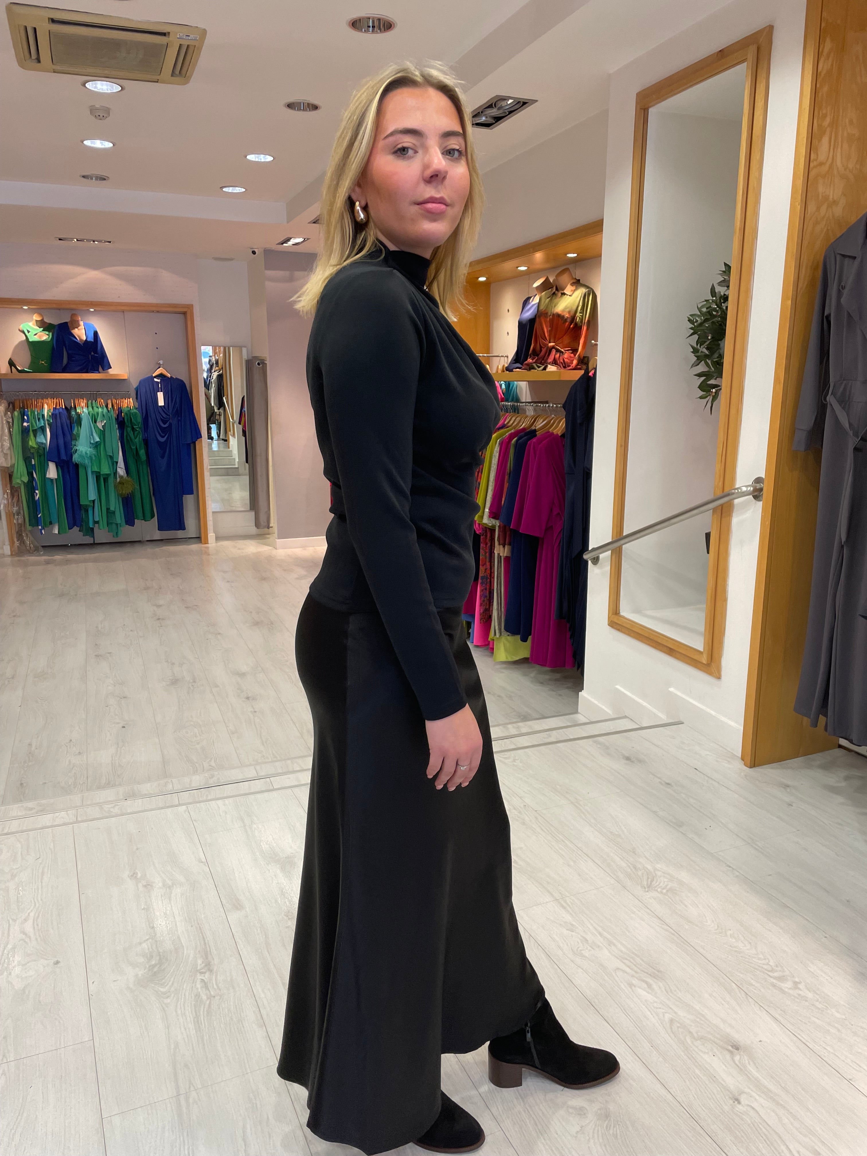 My Essential Wardrobe Black Satin Maxi Skirt