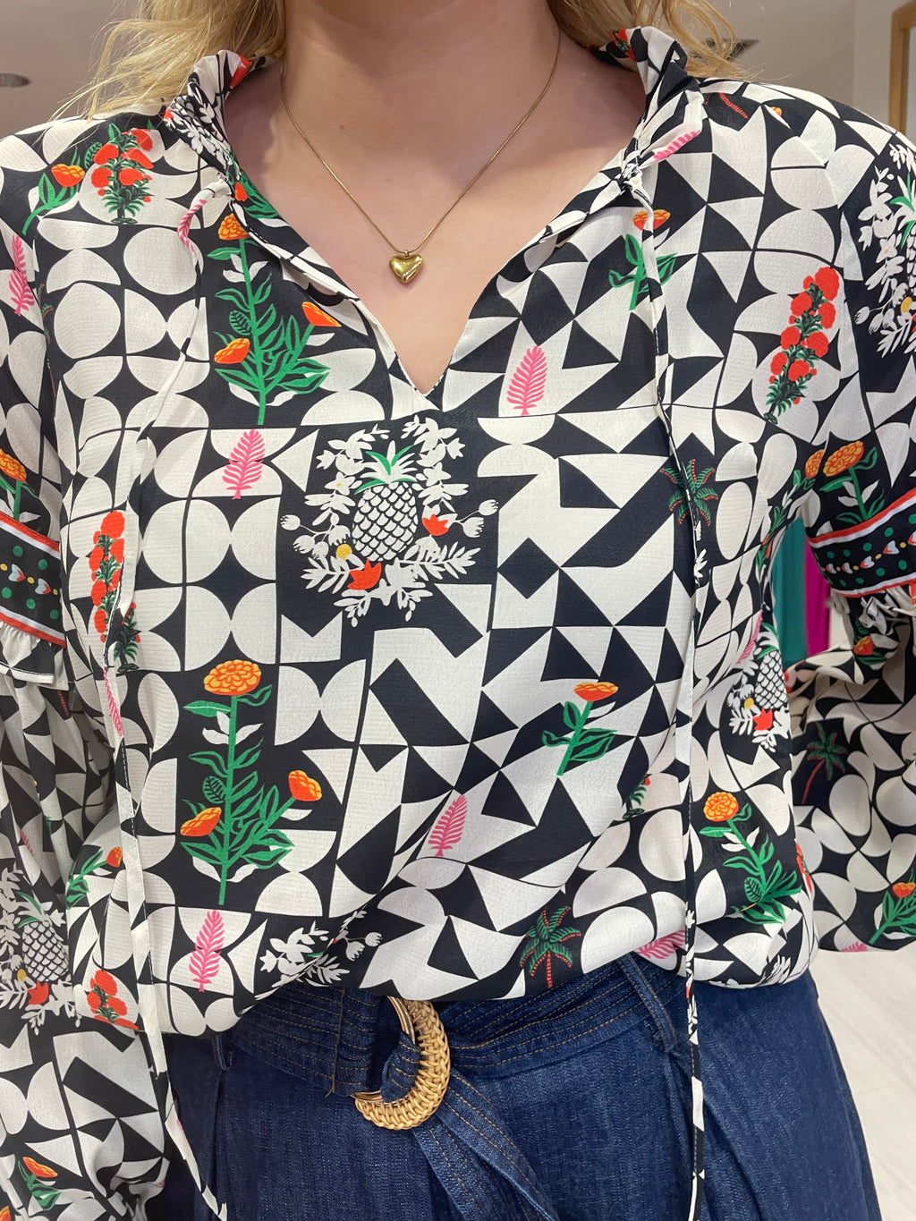 Emily Lovelock Black & White Print Top