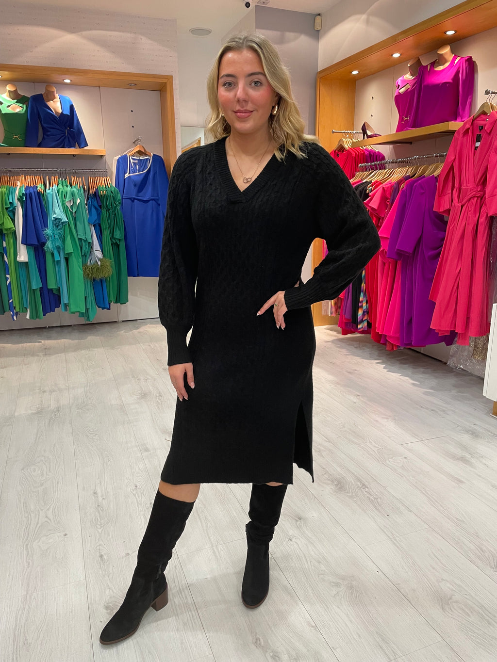 Soaked In Luxury Black Cable Knit Dress