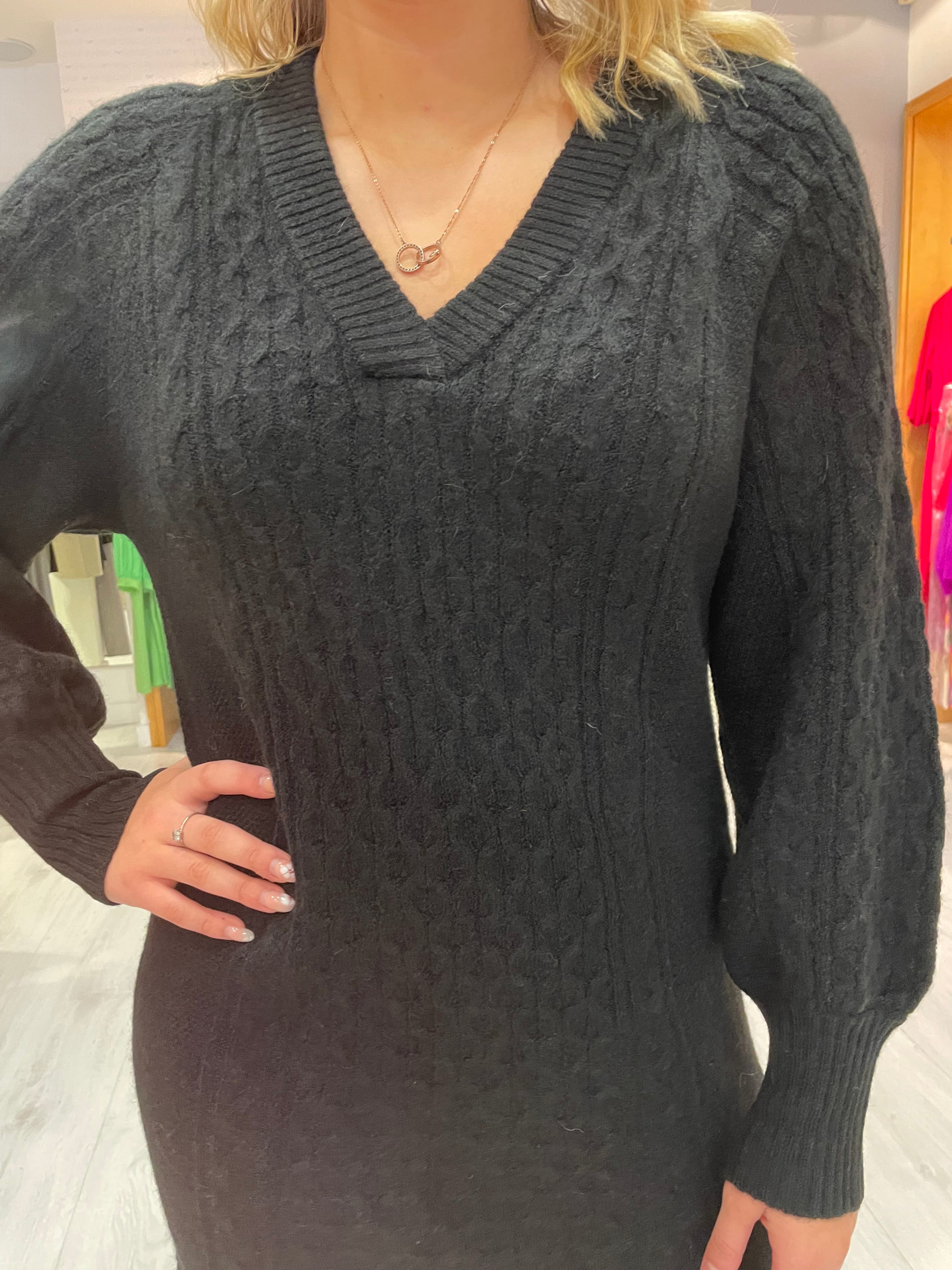Soaked In Luxury Black Cable Knit Dress