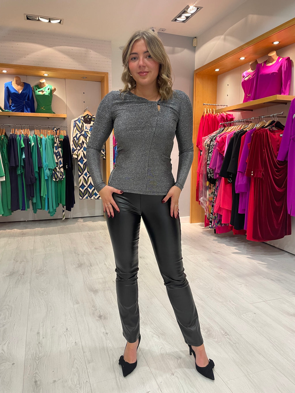 Soaked Silver Shimmer Twist Detail Top