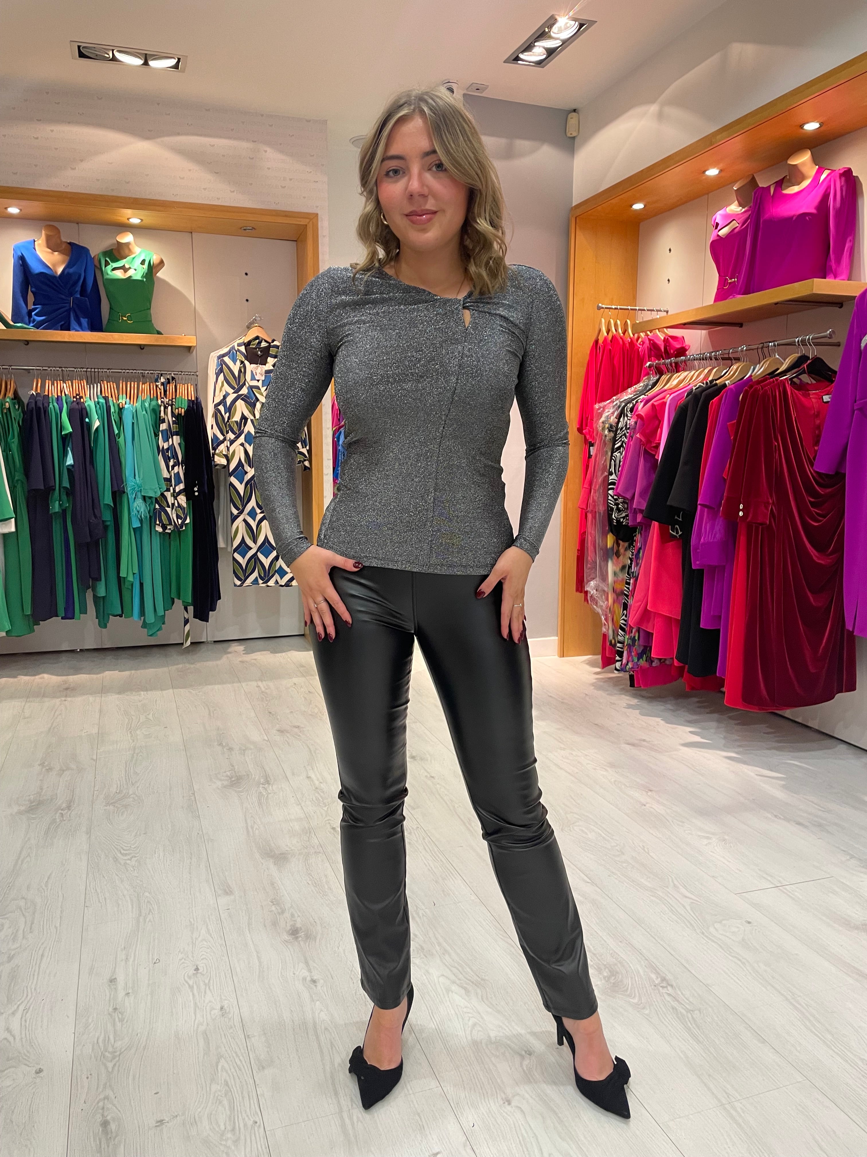 Soaked Silver Shimmer Twist Detail Top