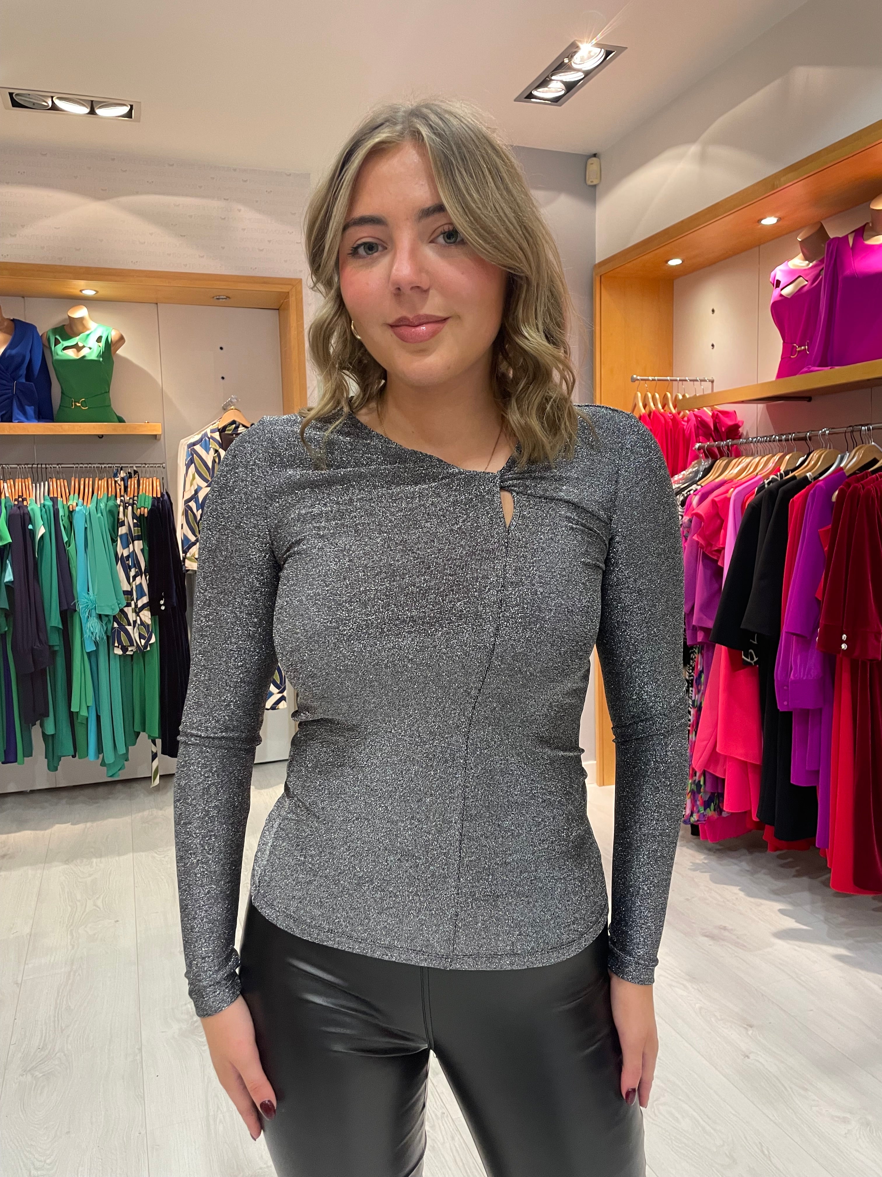 Soaked Silver Shimmer Twist Detail Top