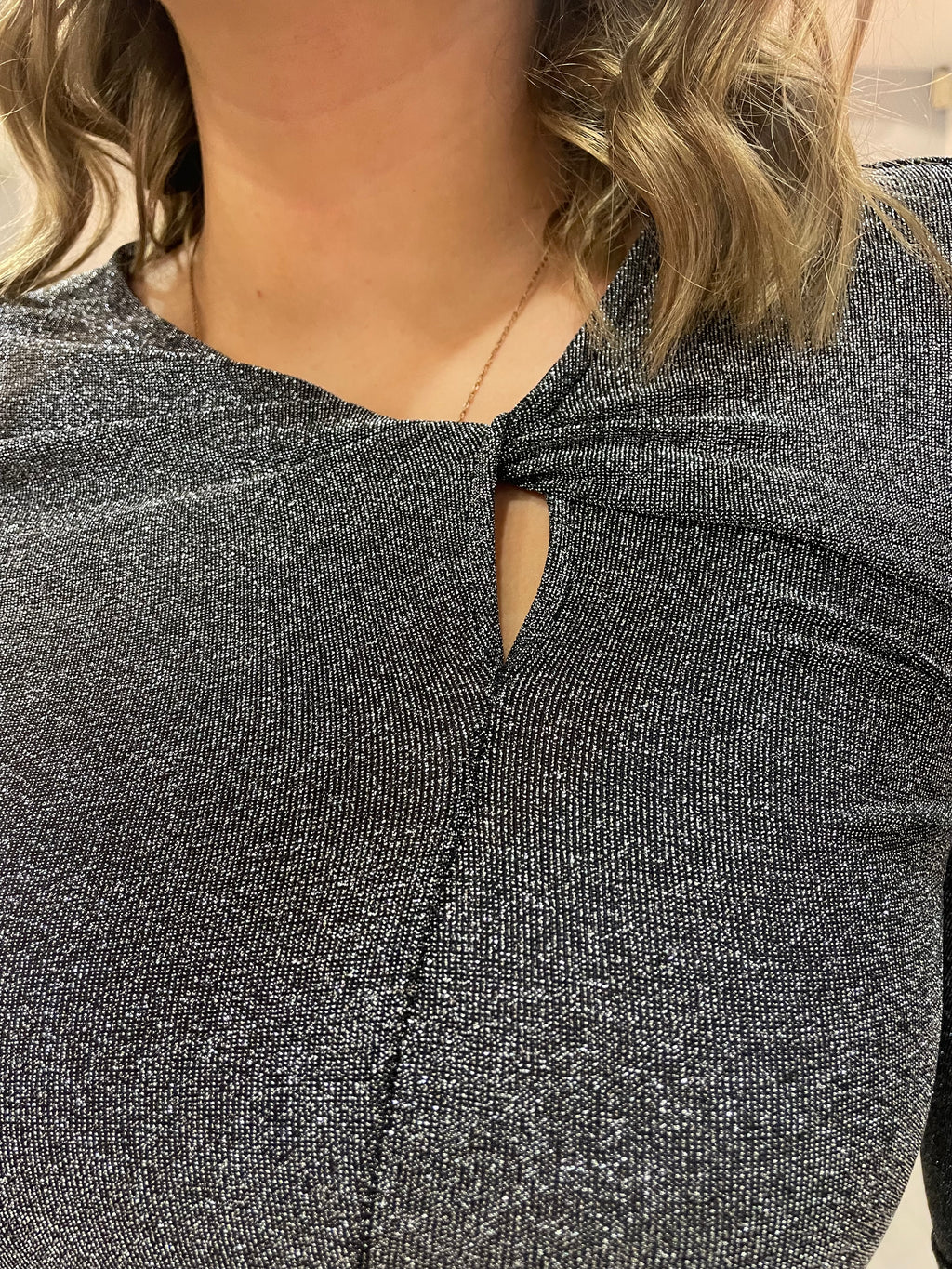 Soaked Silver Shimmer Twist Detail Top