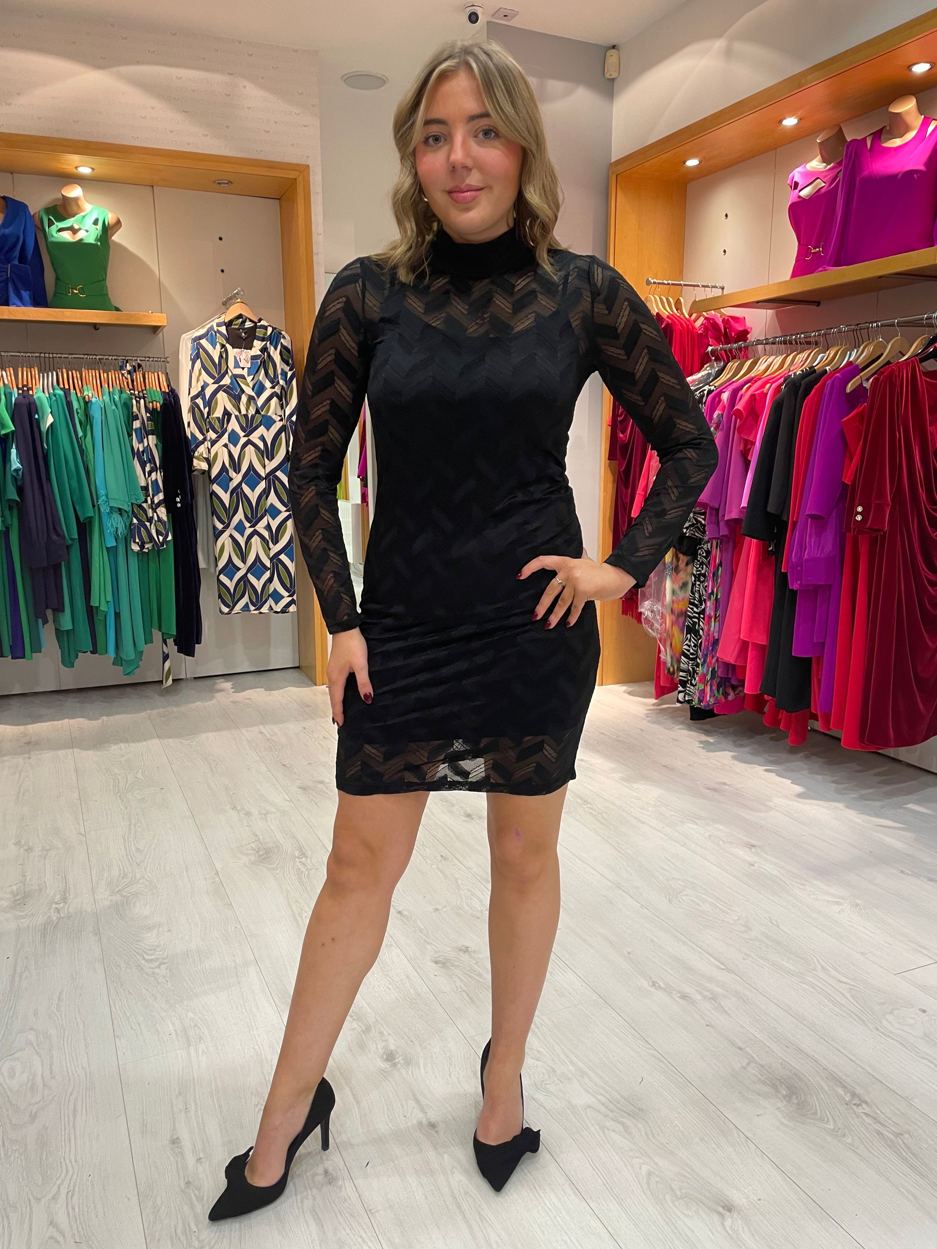 Numph Black Lace Fitted Dress