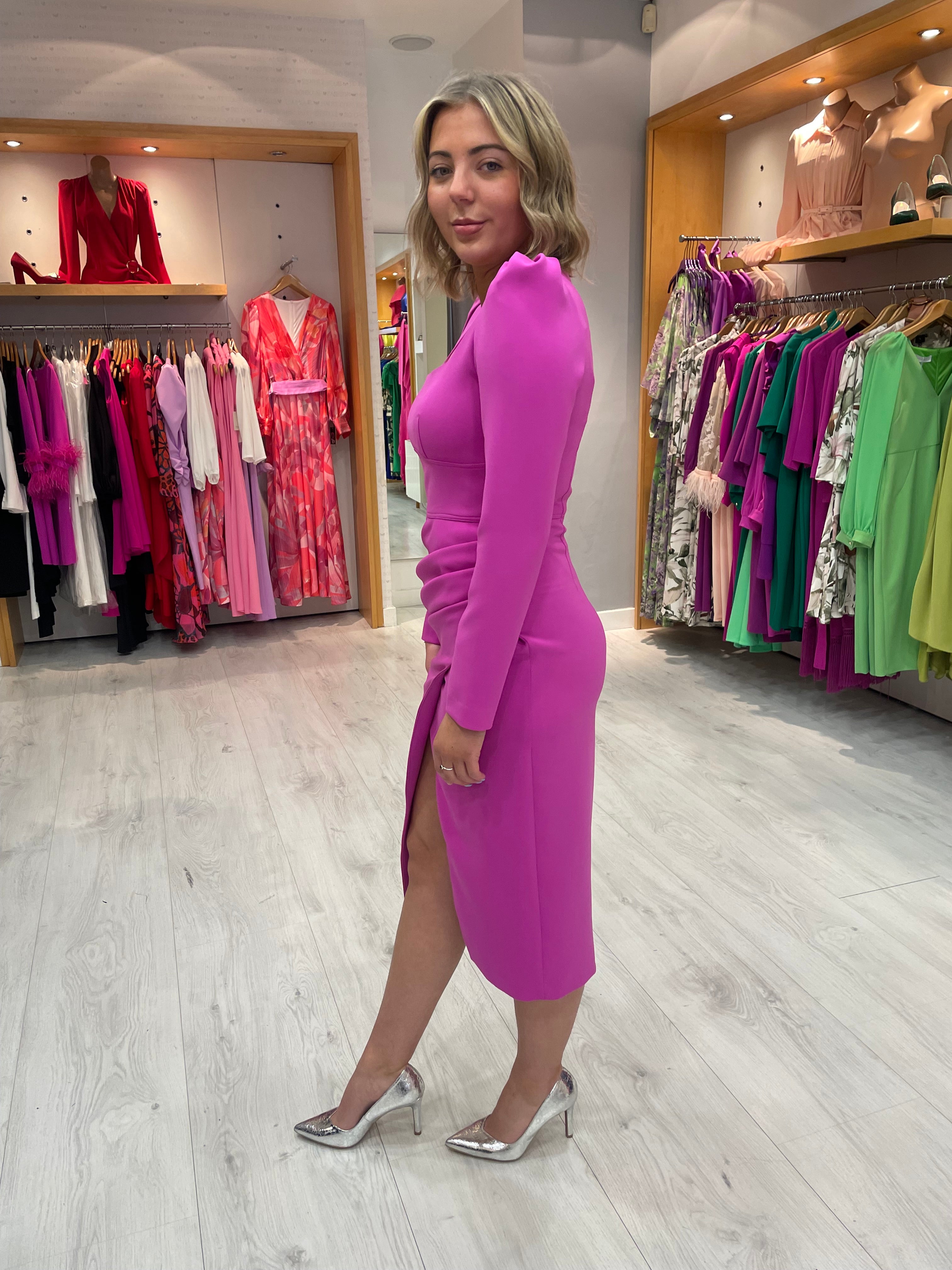 Carla Ruiz Fushia Gathered Dress