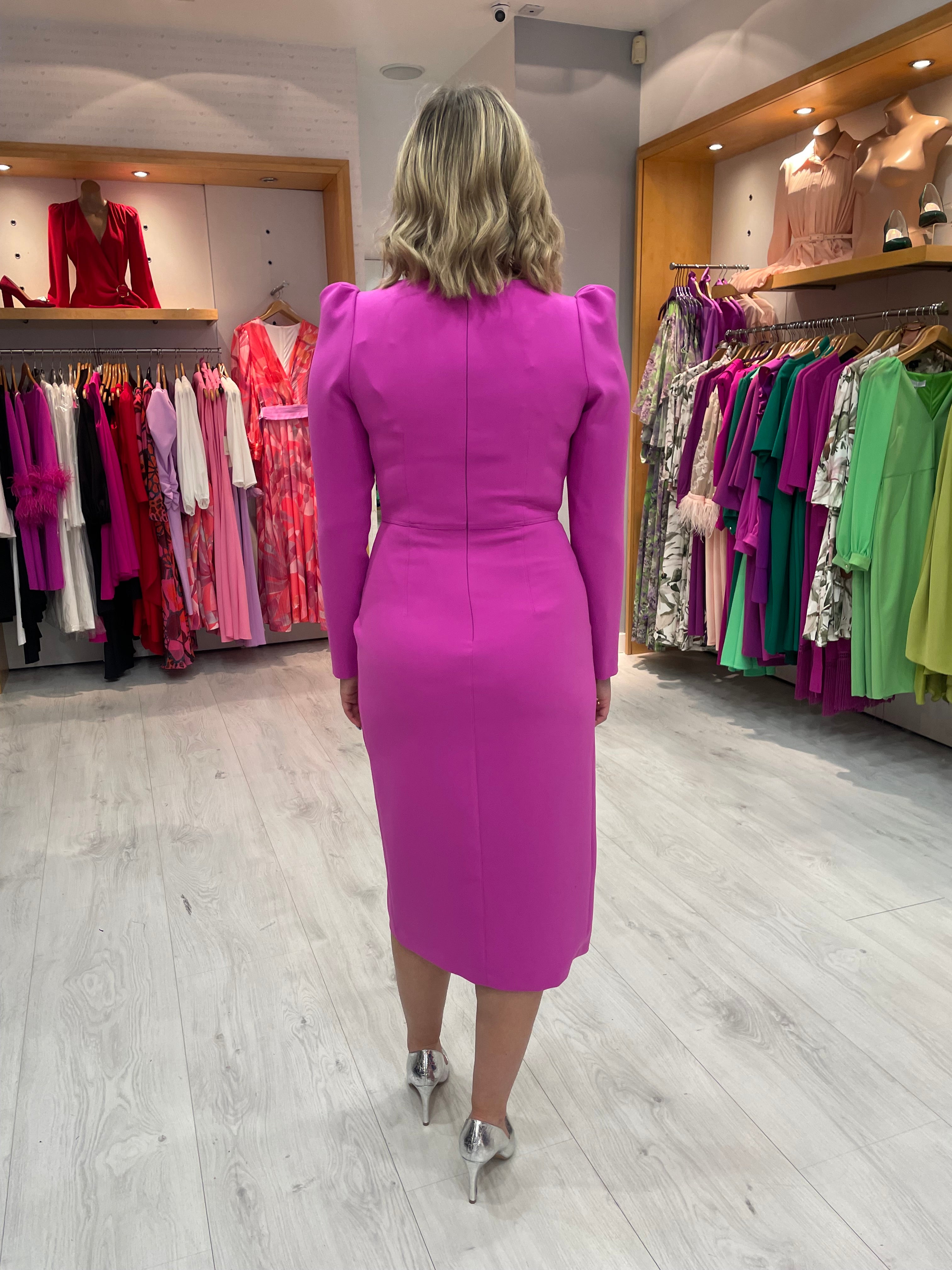 Carla Ruiz Fushia Gathered Dress