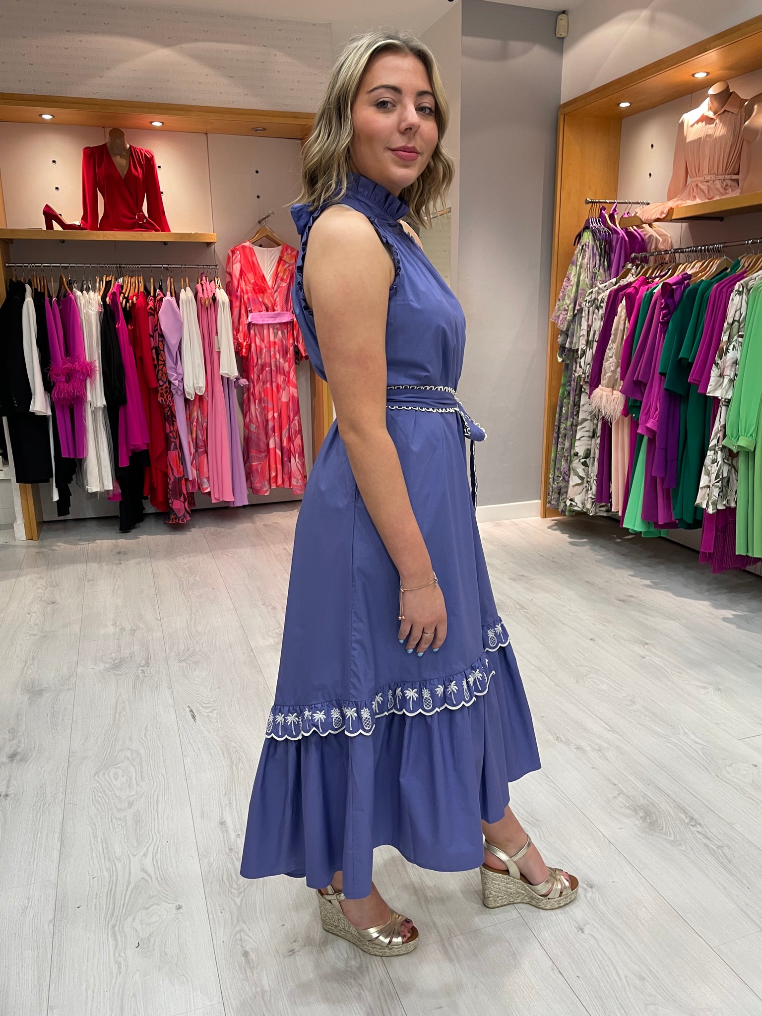 Emily Lovelock Celine Blue Dress