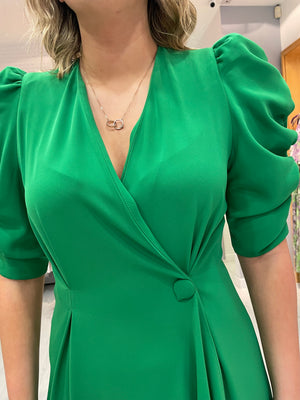 Moncho Heredia Green Puff Sleeve Button Dress