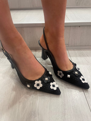 Lodi Black Flower Detail Slingback
