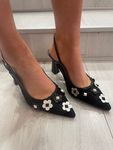 Lodi Black Flower Detail Slingback