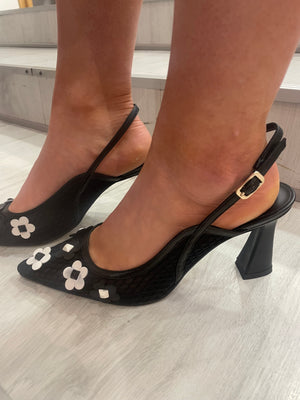 Lodi Black Flower Detail Slingback