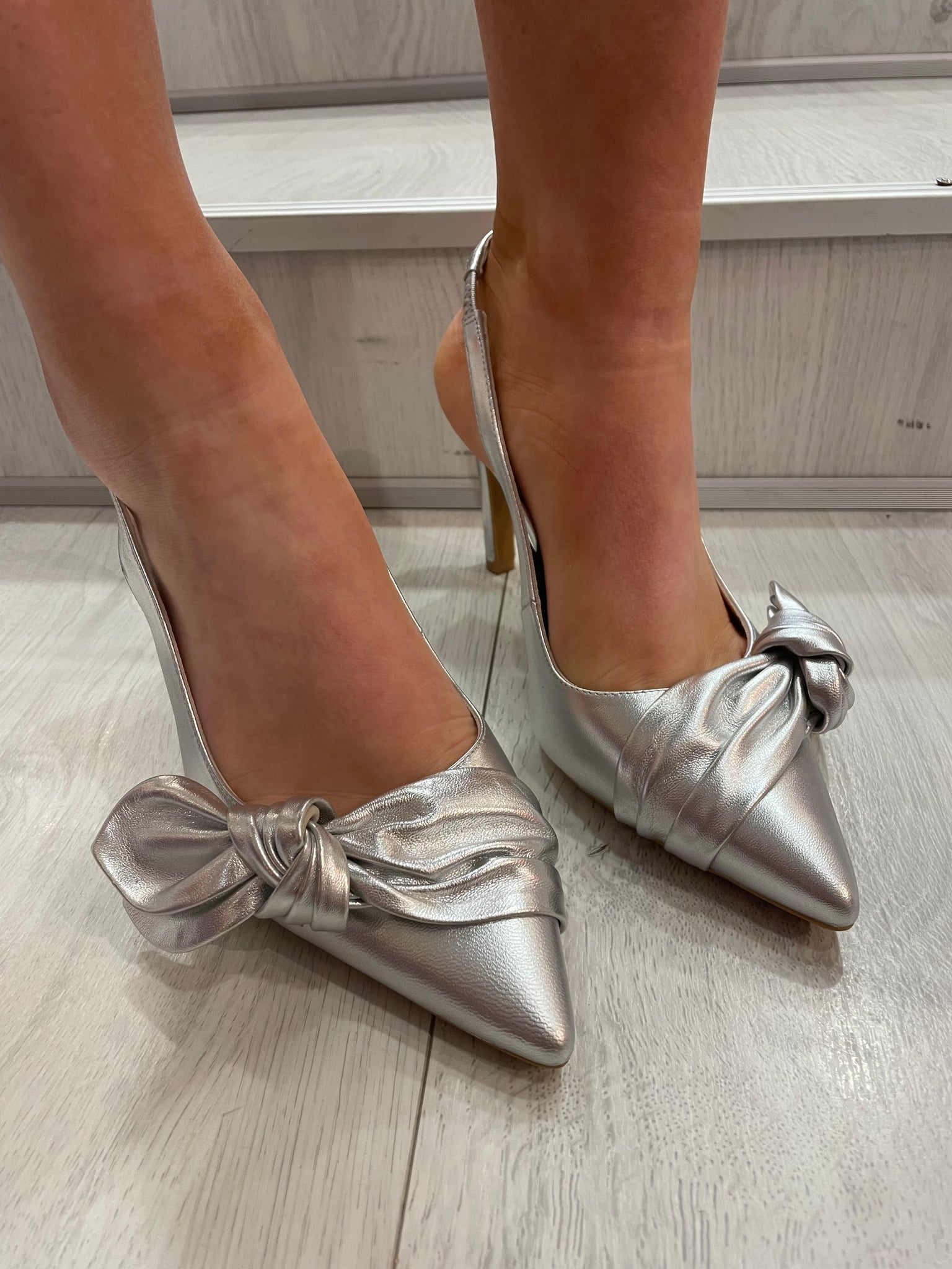 Lodi Silver Bow Sling Back Heel