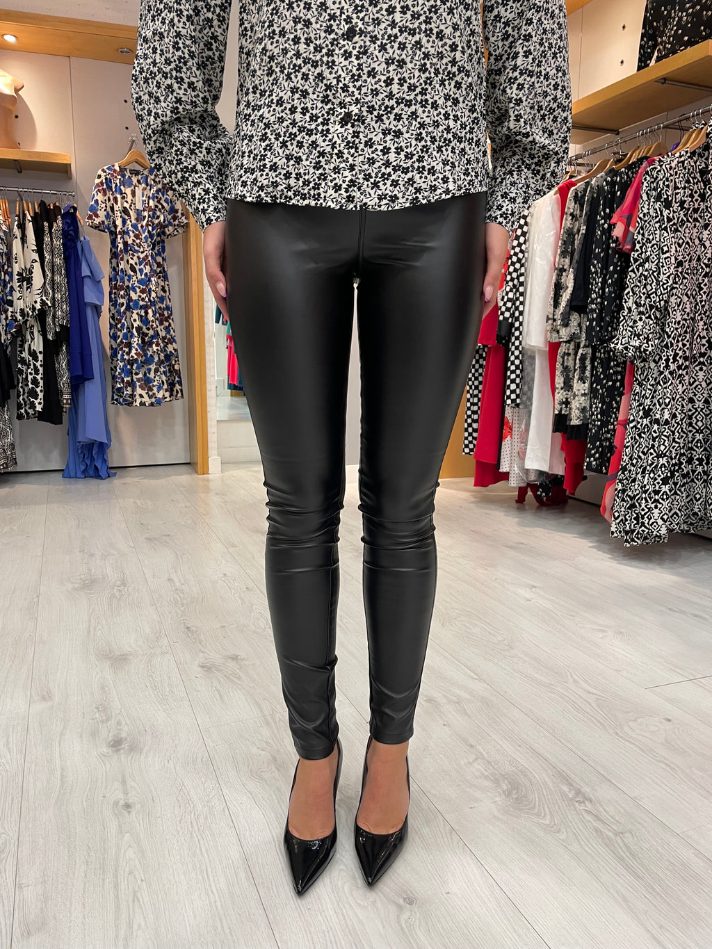 Kaffe Black Leather Look Leggings