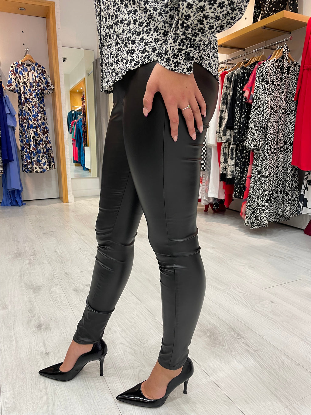 Kaffe Black Leather Look Leggings