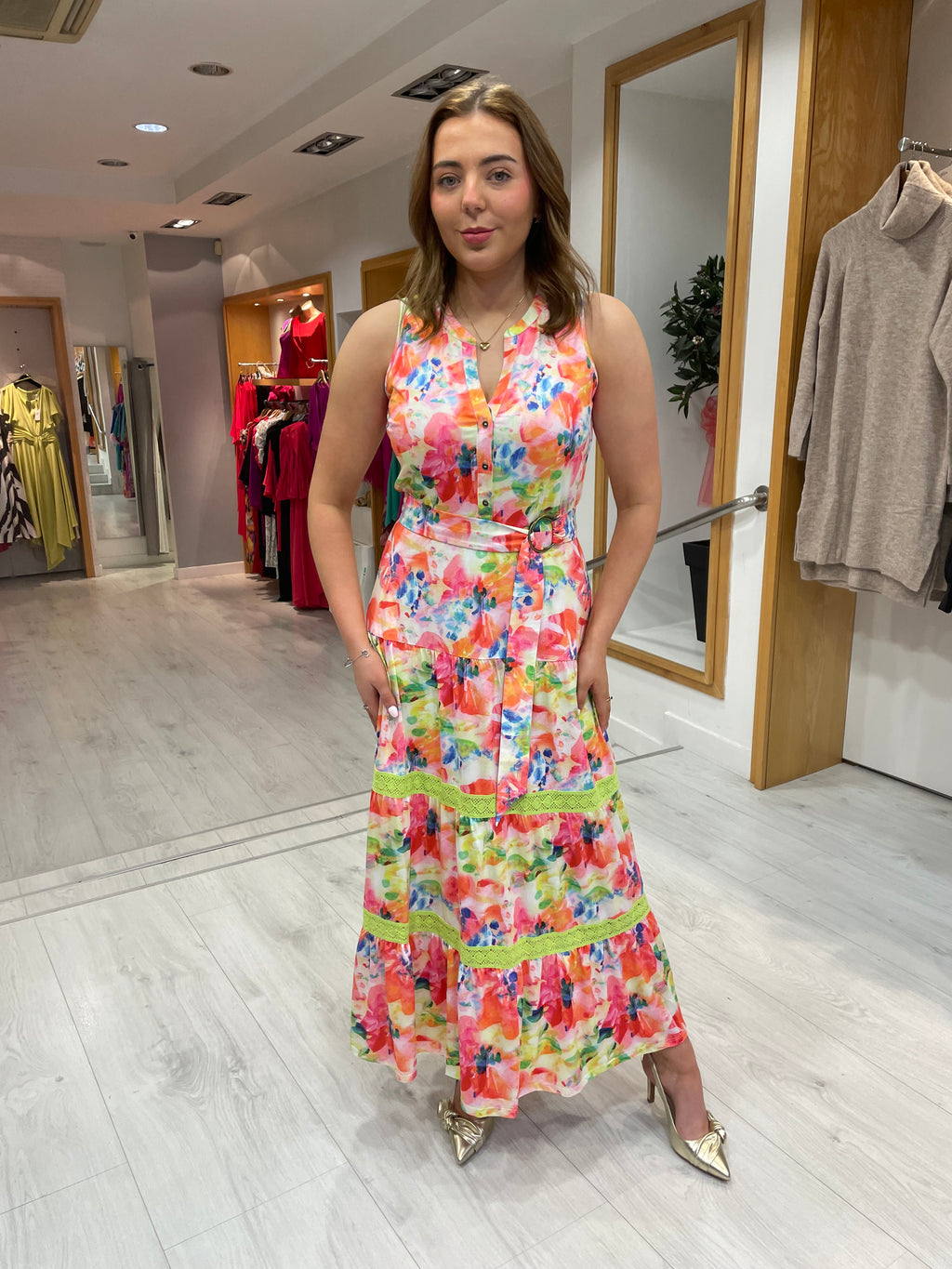 K Design Pink Button Maxi Dress