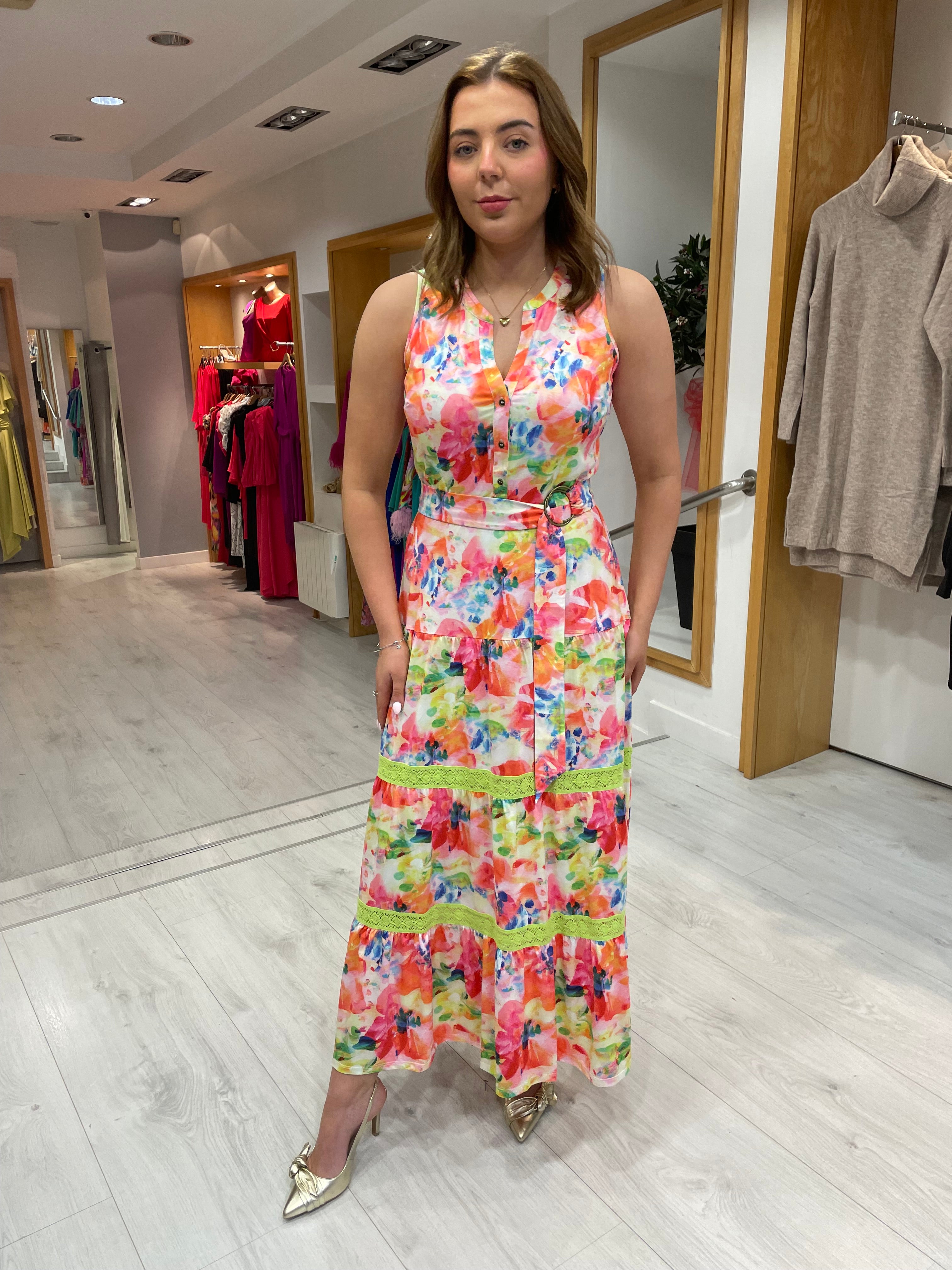 K Design Pink Button Maxi Dress
