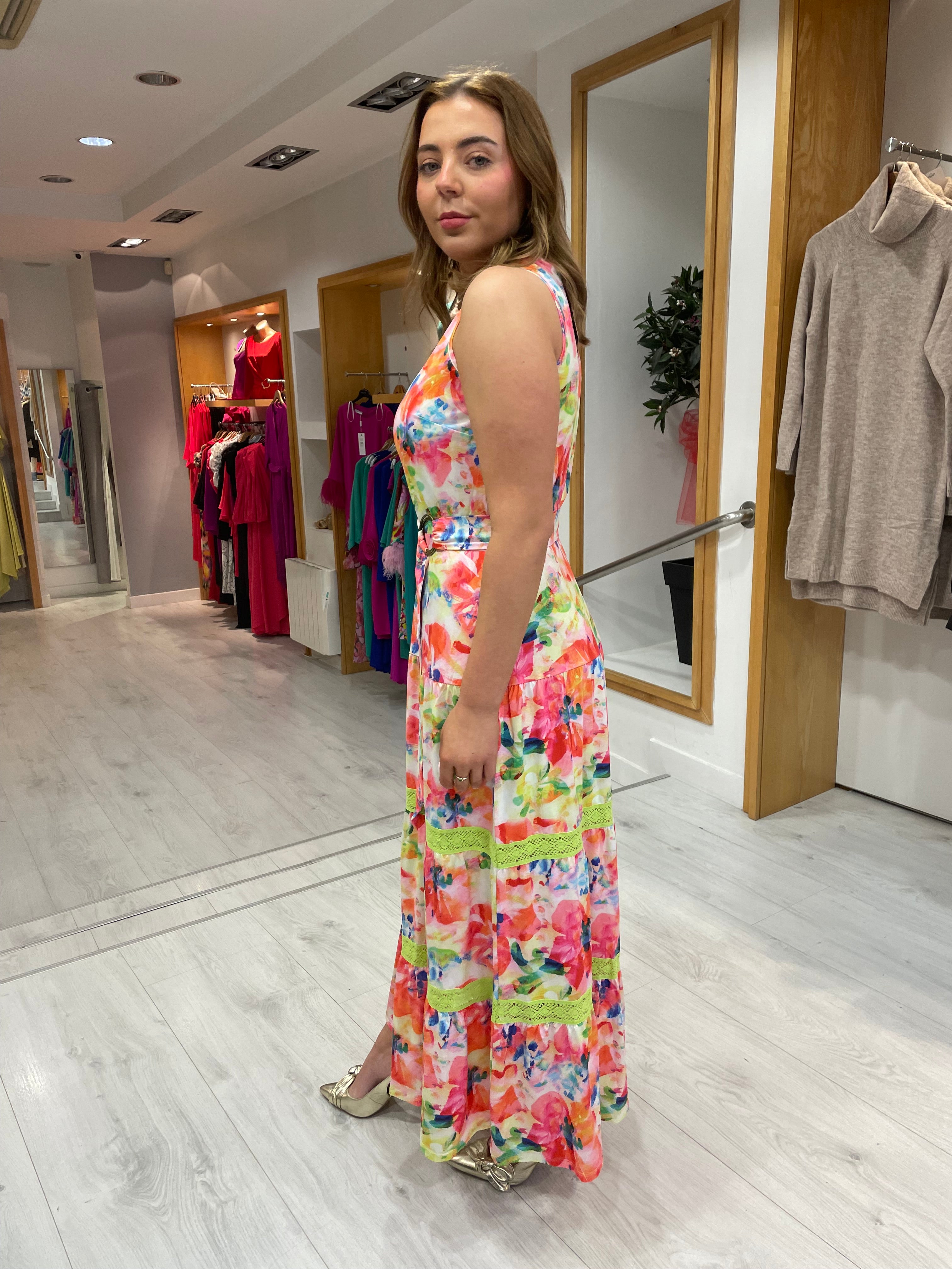 K Design Pink Button Maxi Dress