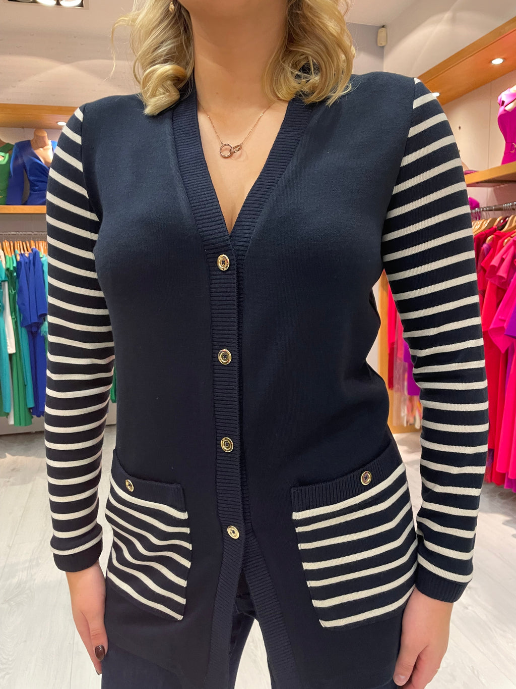Arggido Navy Stripe Knit Cardigan