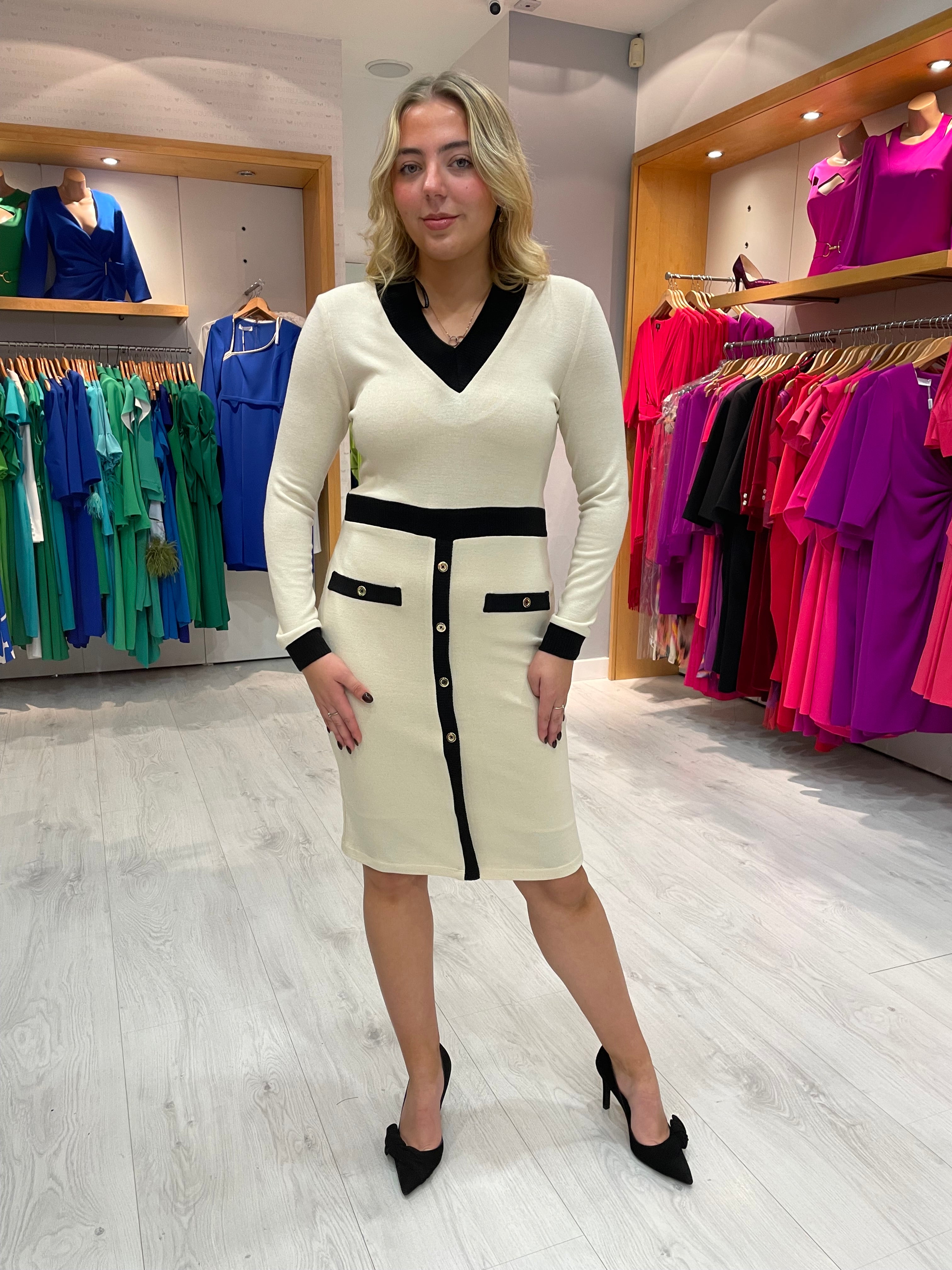 Arggido Cream and Black Knit Dress