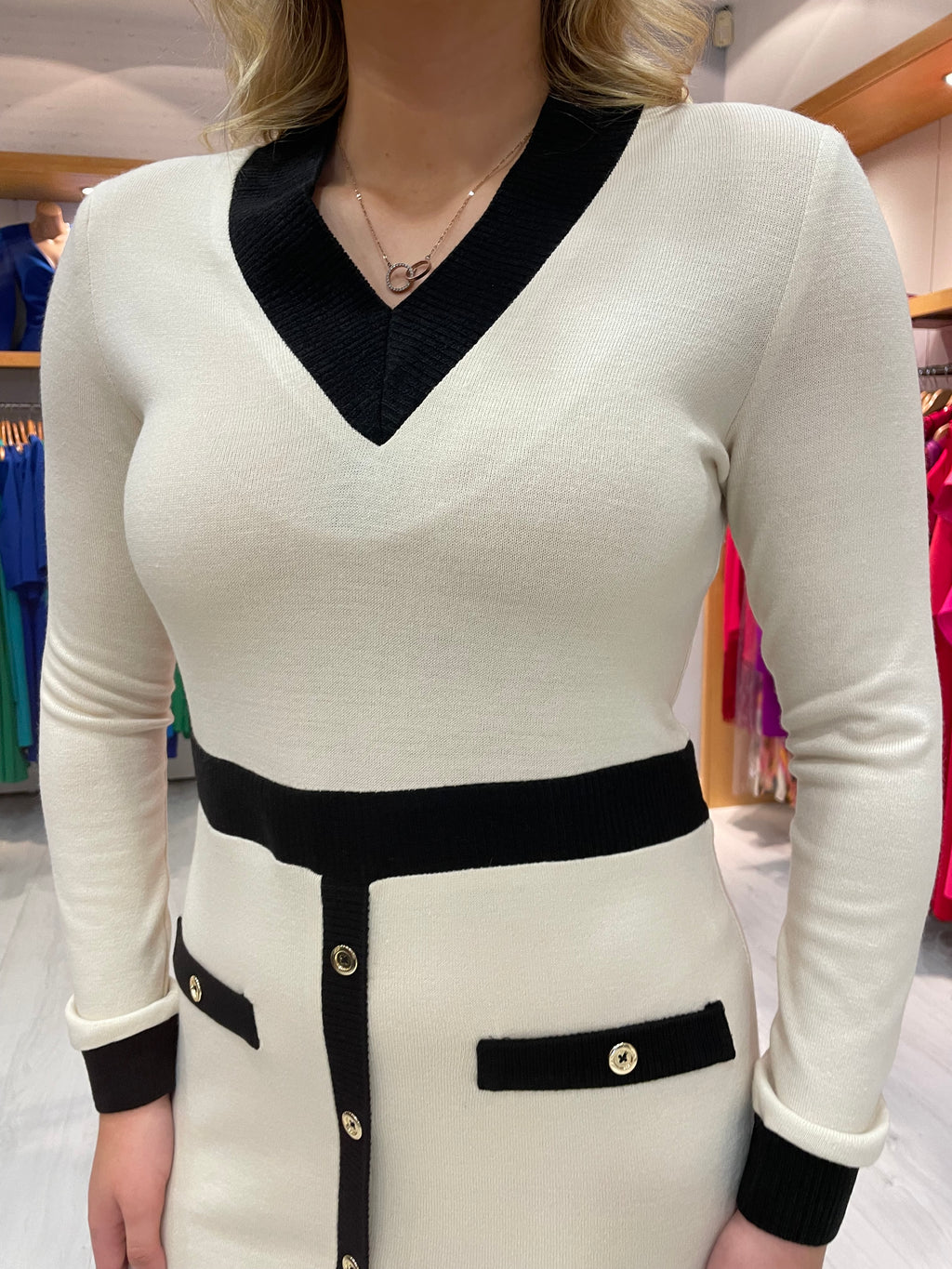 Arggido Cream and Black Knit Dress