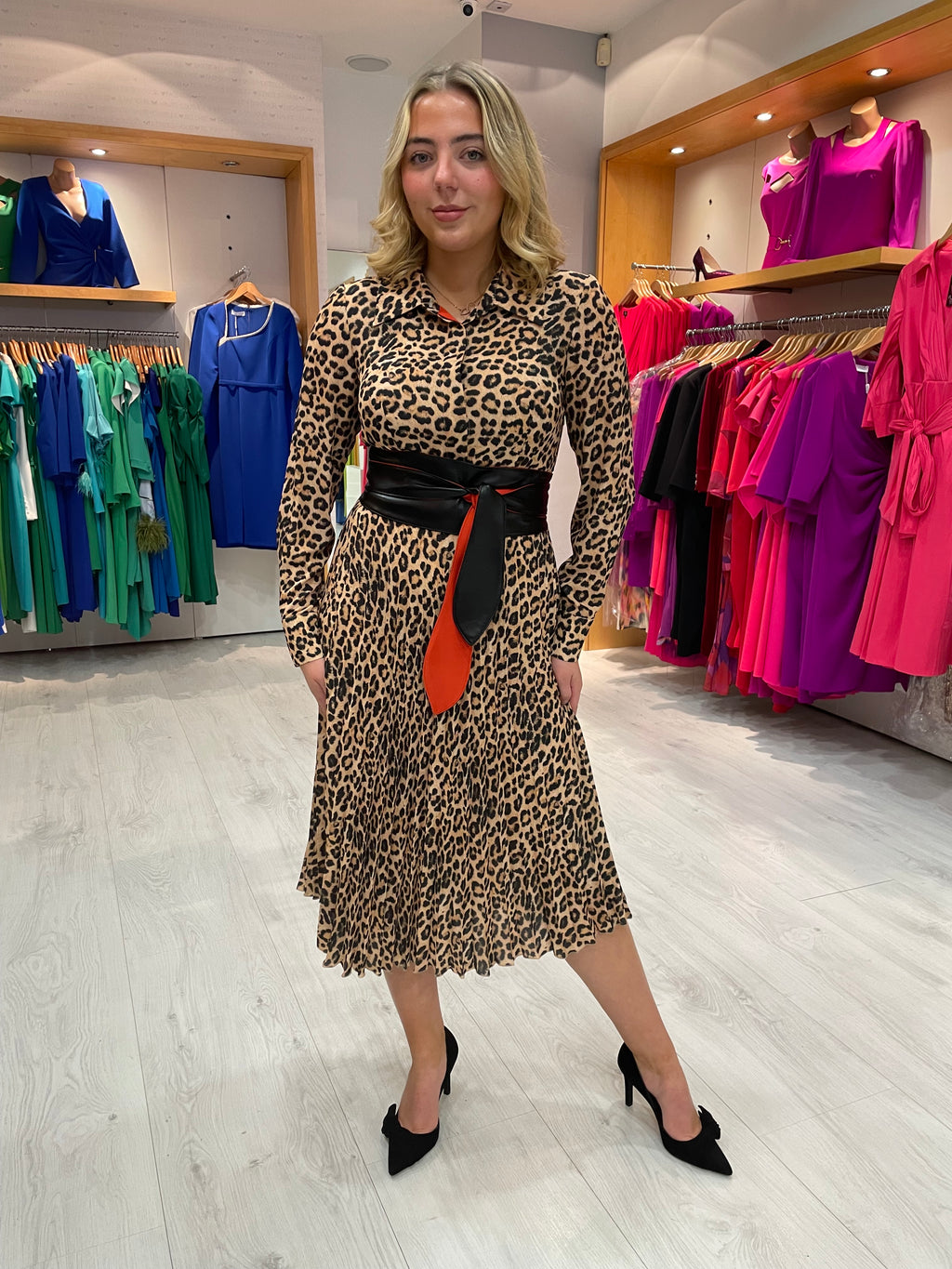 Arggido Cheetah Print Midi Dress With Belt