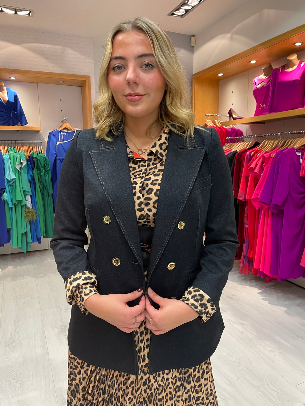 Arggido Denim Blazer With Cheetah Cuff