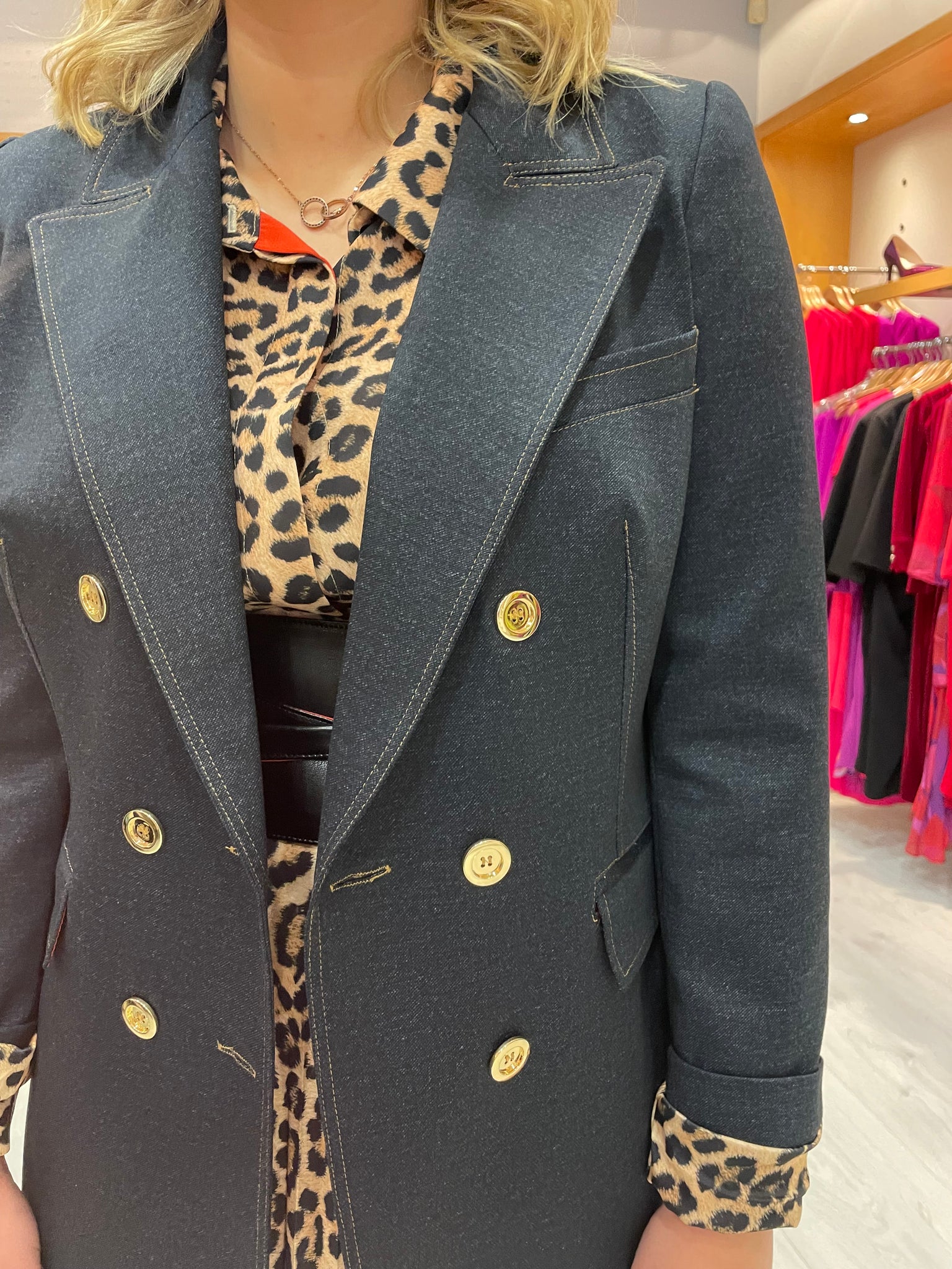 Arggido Denim Blazer With Cheetah Cuff