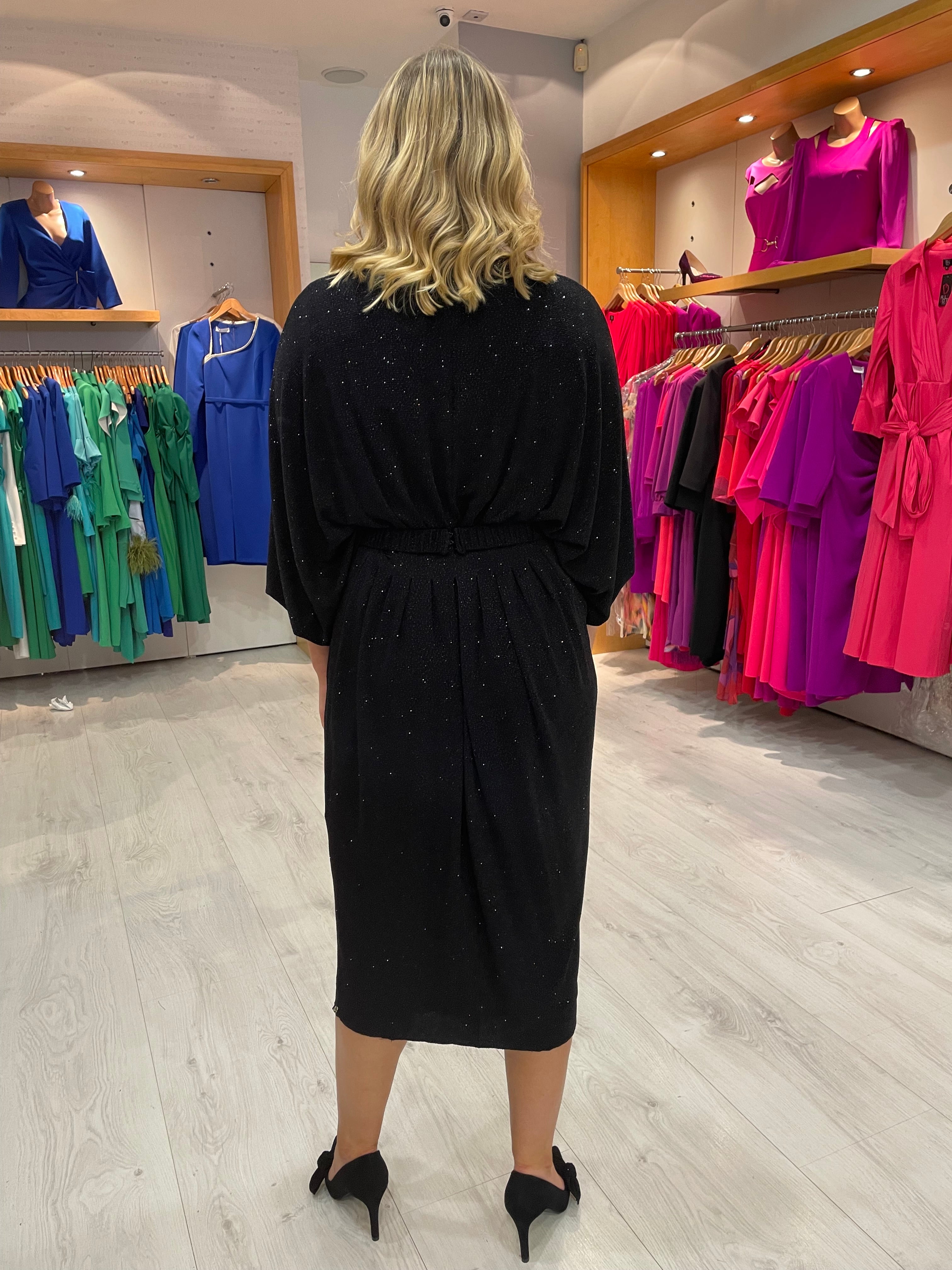 Nissa Black Kaftan Glitter Dress