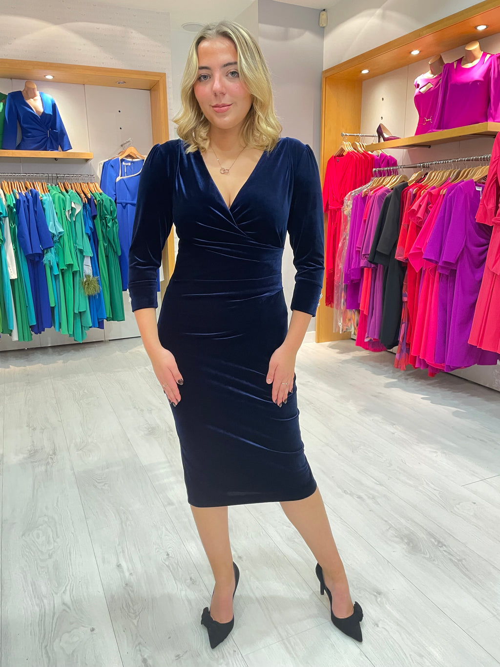 Nissa Navy Luxurious Velvet Dress