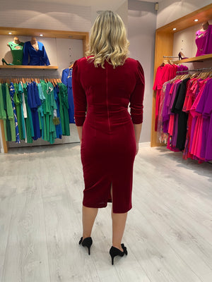 Nissa Burgundy Luxurious Velvet Dress