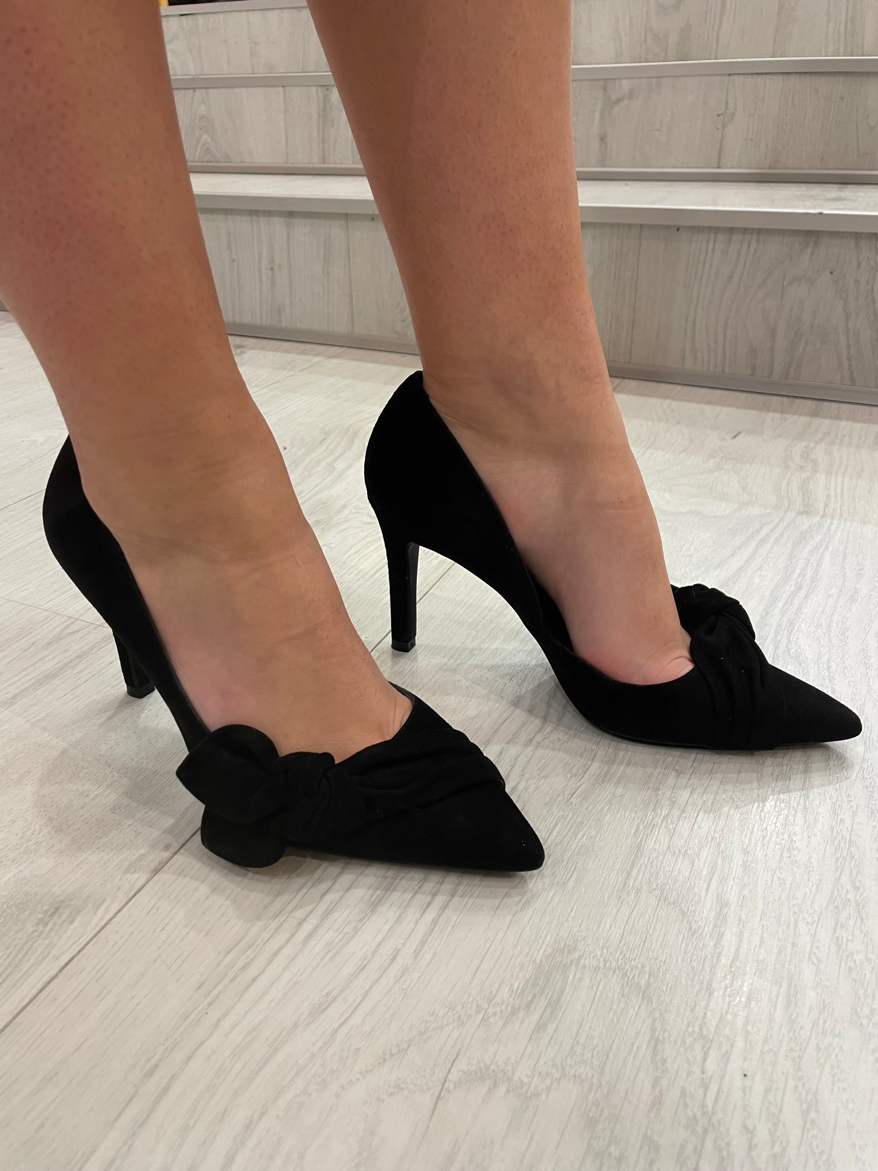 Lodi Black Suede Bow Heel
