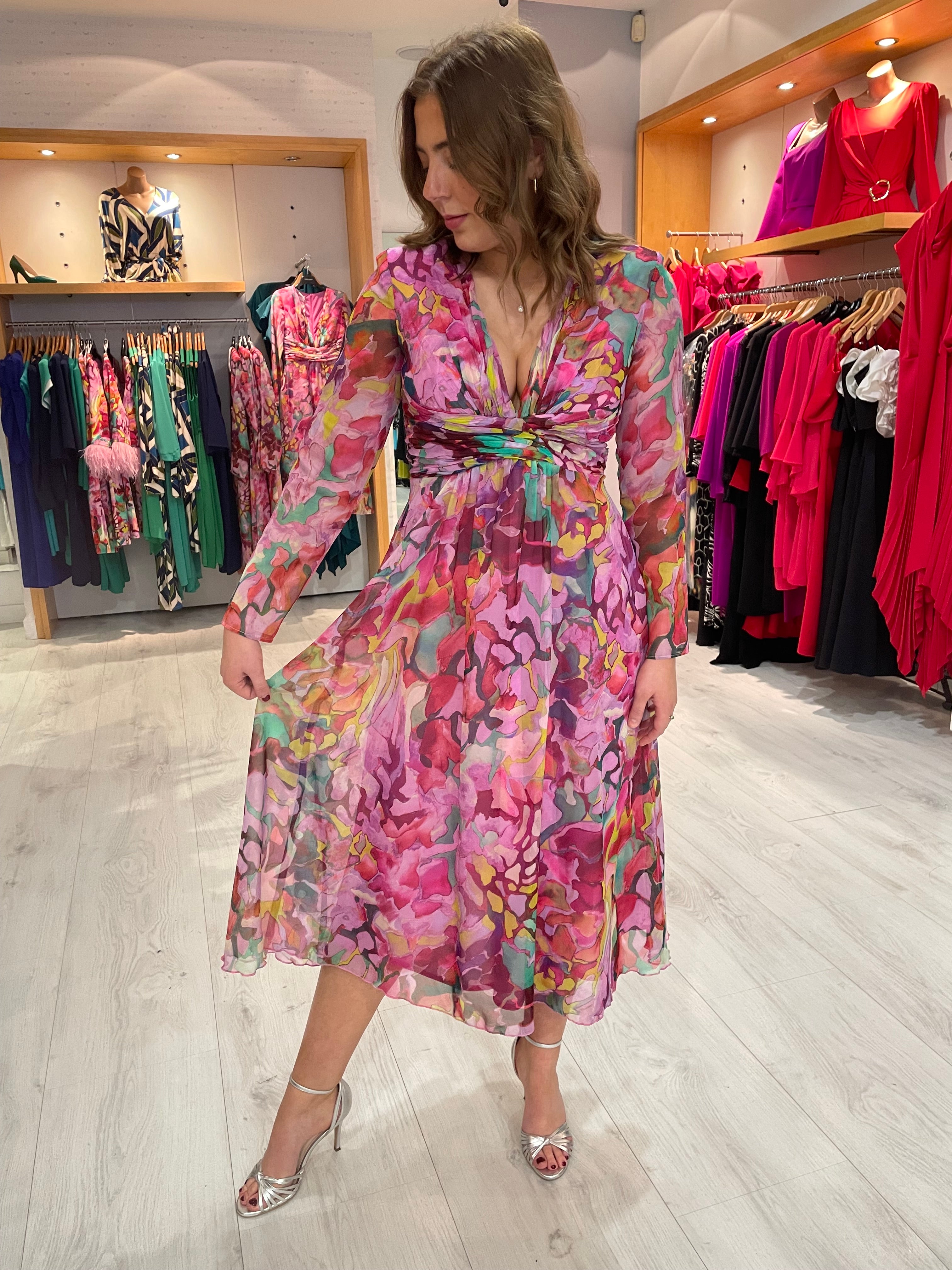 Carla Ruiz Midi Pink Chiffon Dress