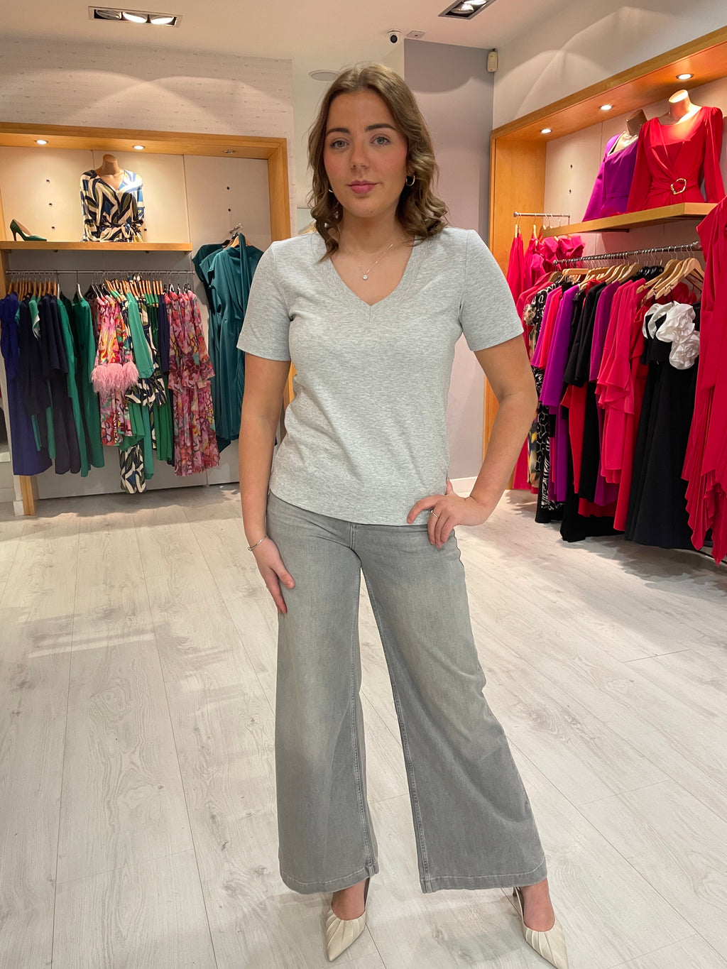 Yaya Grey V-Neck T-Shirt