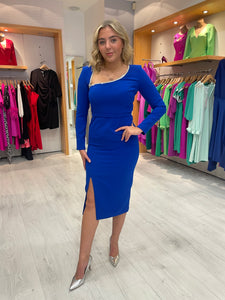 Carla Ruiz Blue Diamante Neckline Dress