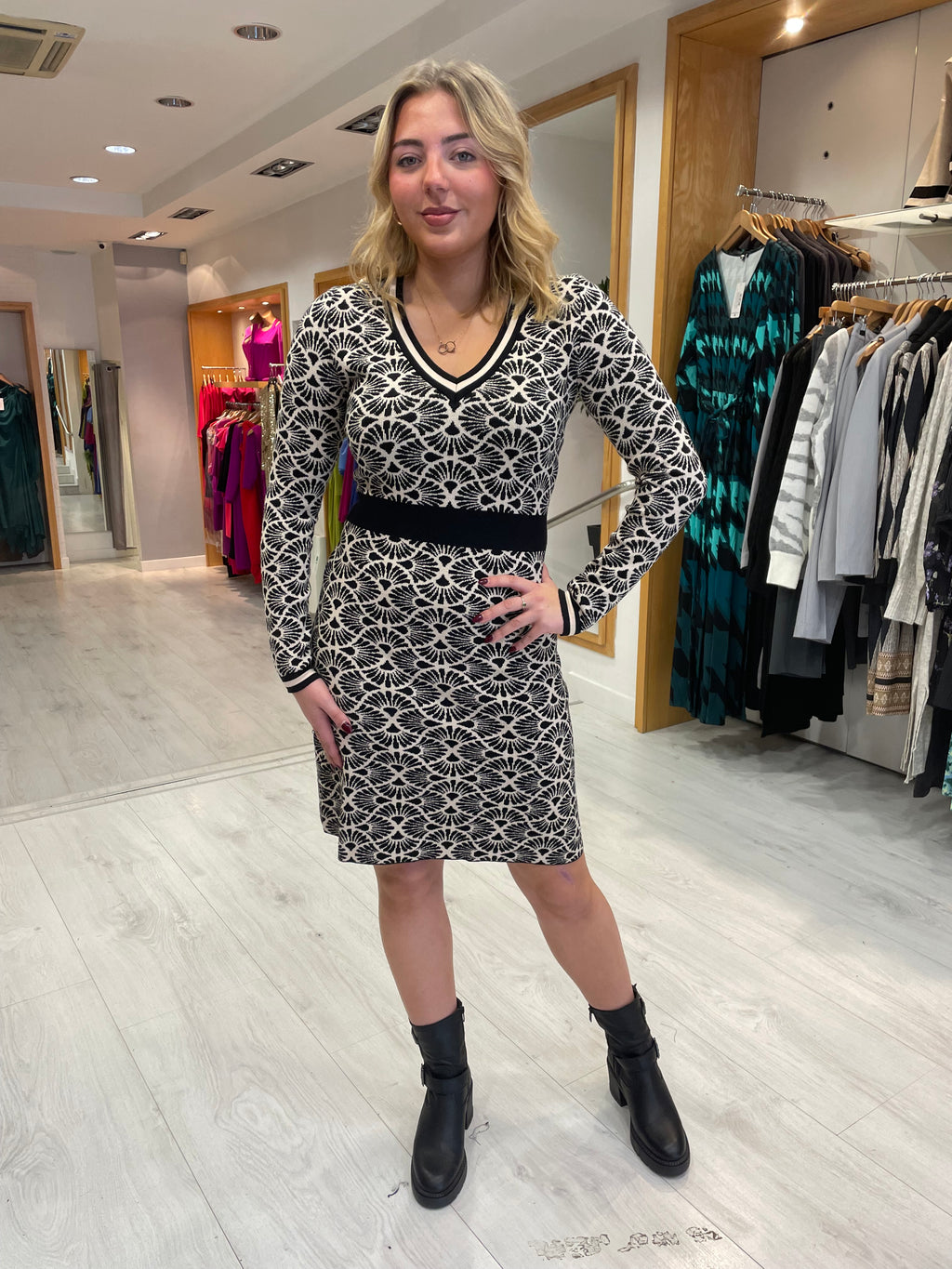 Smashed Lemon Black and White Knit Dress