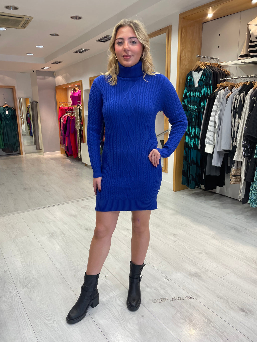 Smashed Lemon Blue Polo Neck Dress